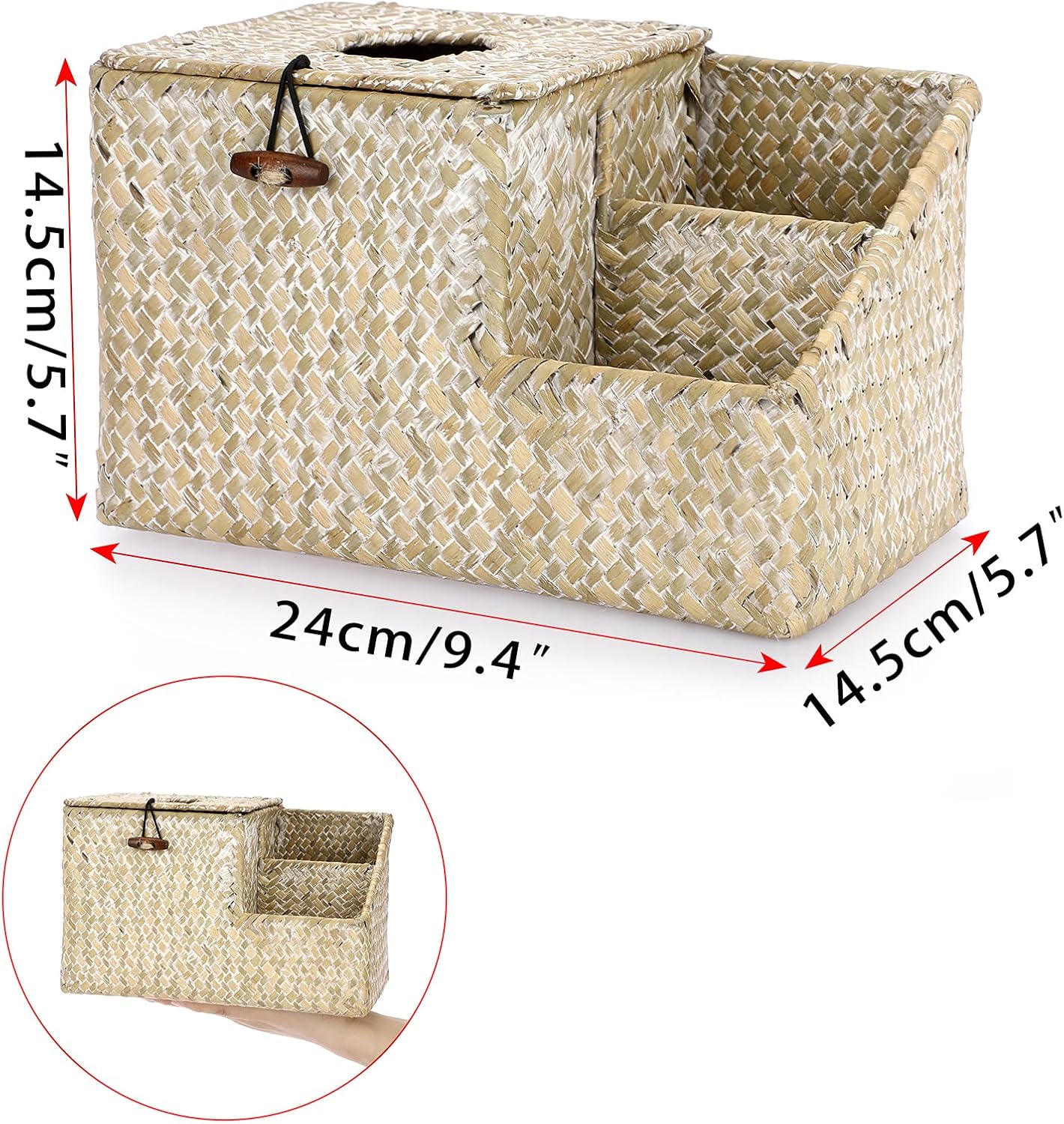Tissue Box Cover-Square Woven Tissue Box Organizer for Desk Rustic Tissue Box / Whitewash / Seagrass