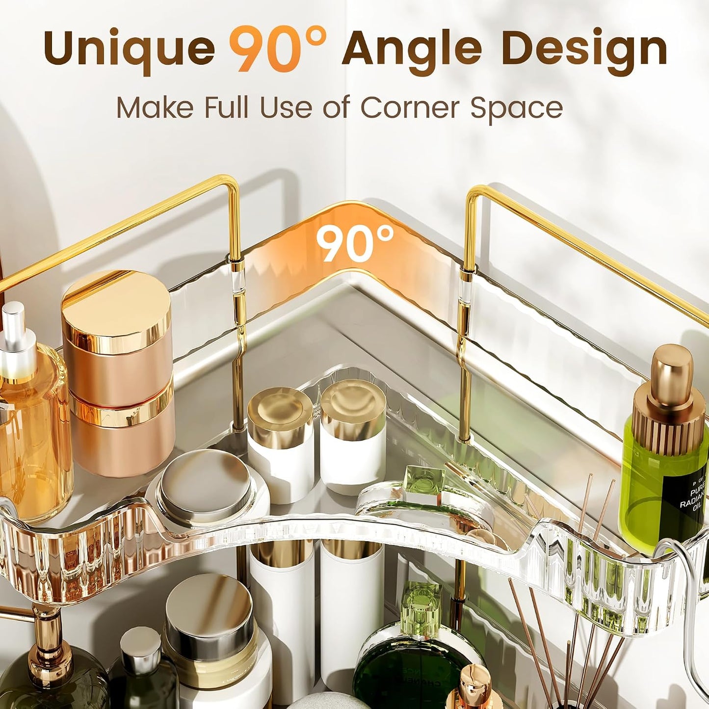 Corner Bathroom Counter Organizer 2 Tier Bathroom Organizers | Storage Countertop with Hooks Skin Care Exquisite Vanity