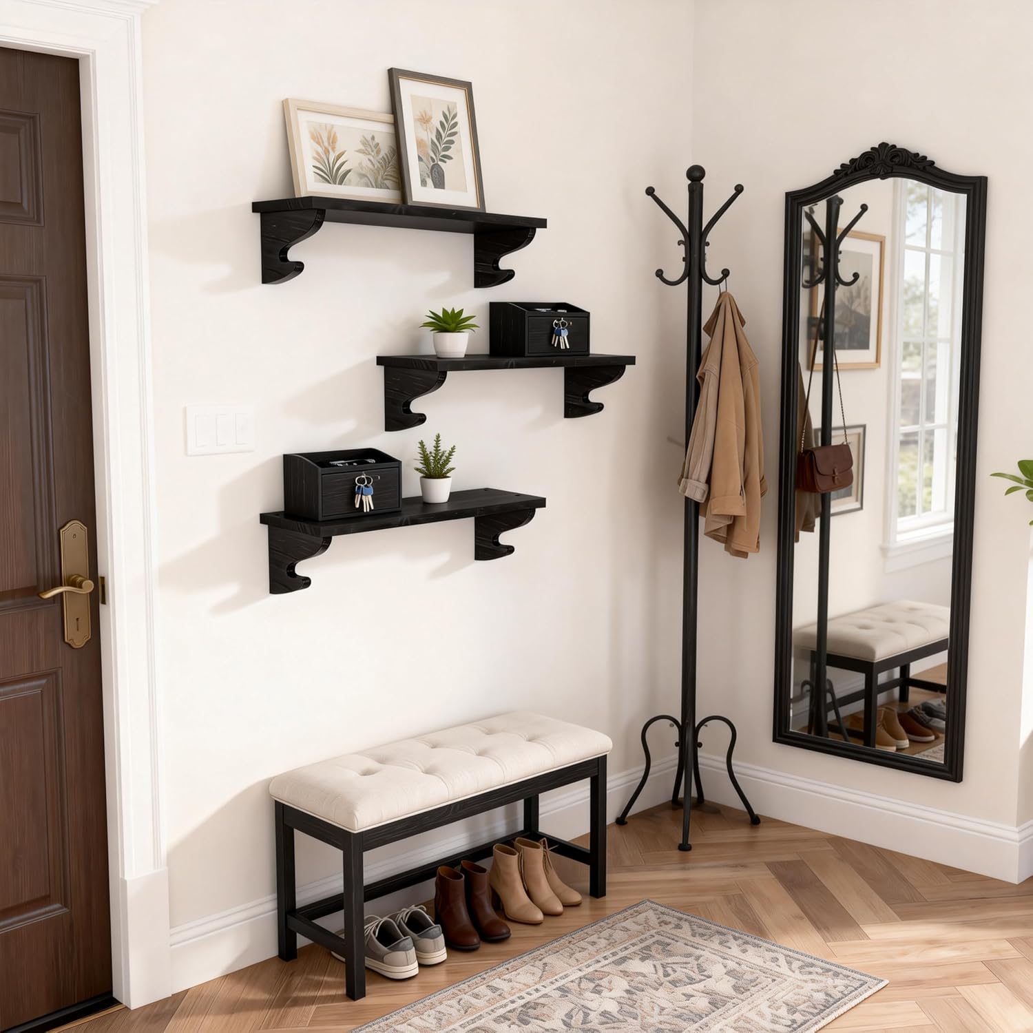 Floating Shelves / Solid Wood Shelves Wall Mount / Black / 17 Inch / Set of 3