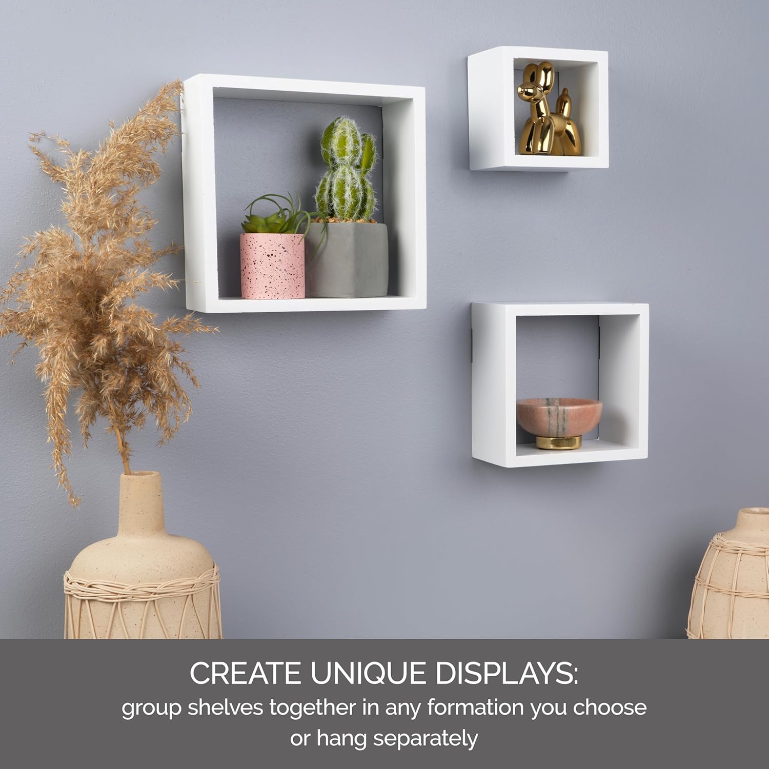 Floating Square Cube Shelves / White / Set of 3