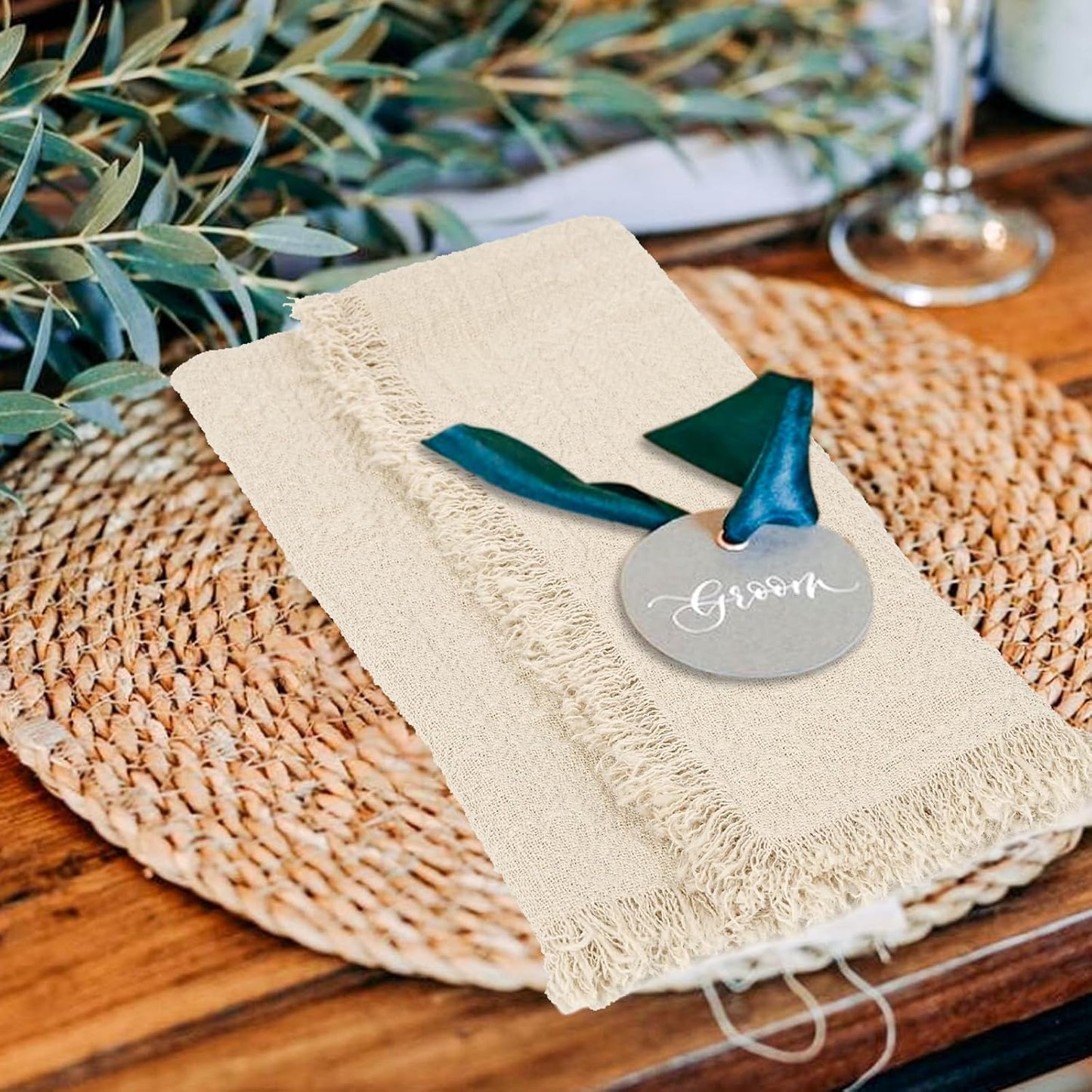 Pesonlook 60 Pcs Natural Cotton Linen Napkins with Fringe, 16x16 Inches | Handmade Cotton Cloth Napkins with