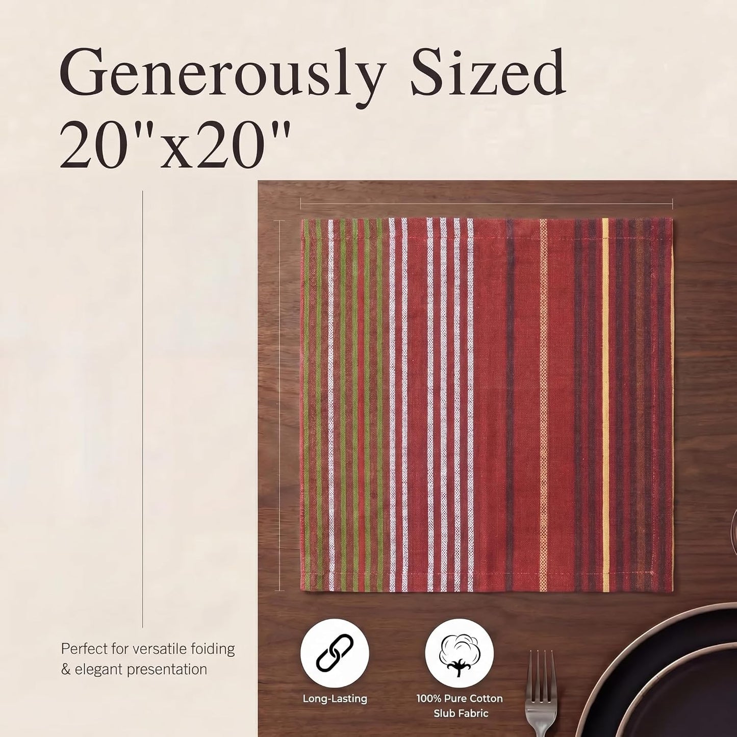 Urban Villa Cloth Napkins Cotton 20x20 (Set of 12) Fall Stripes
