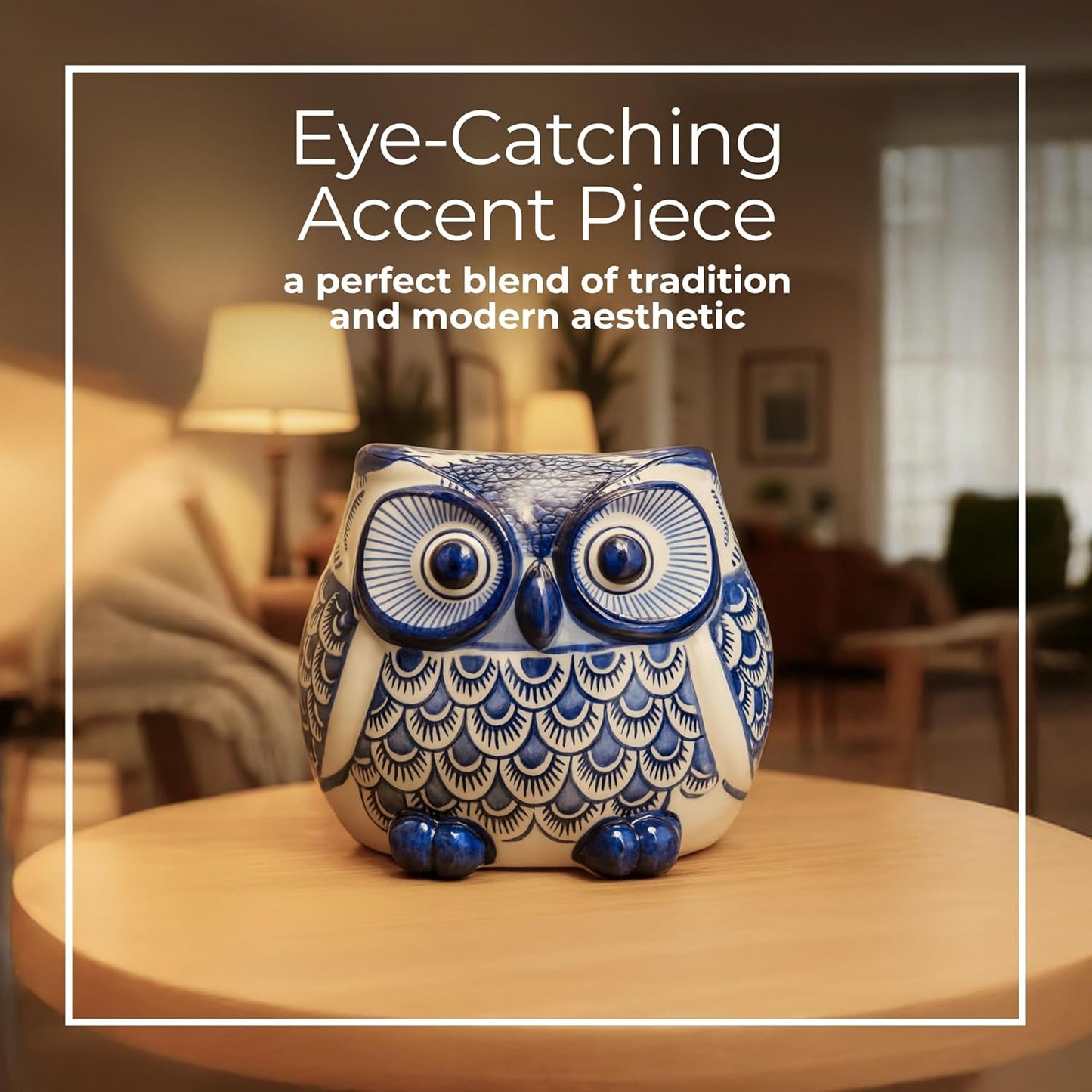 Owl Ceramic Figurine Sculpture / Blue / 5" H