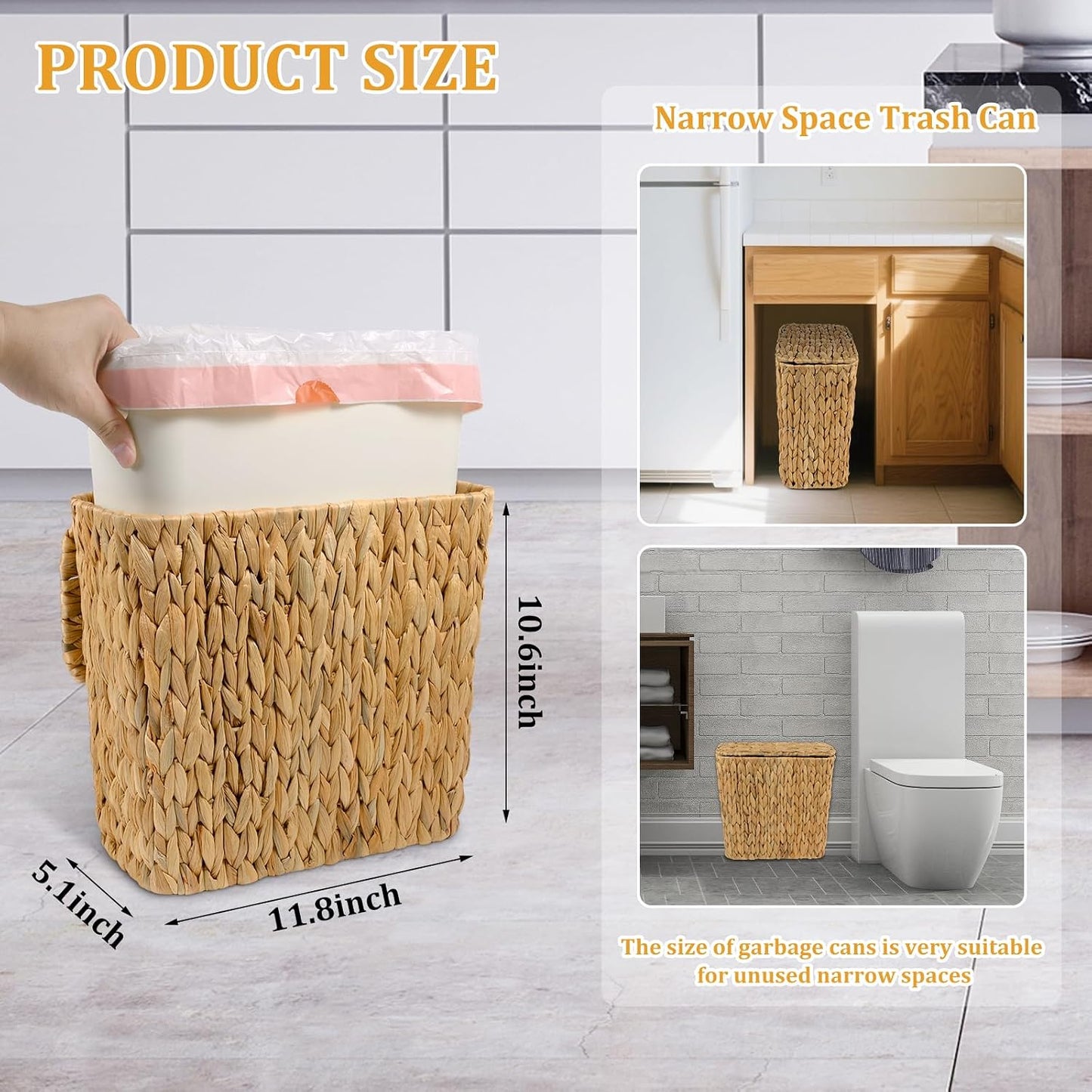 Handwoven Wicker Waste Basket / Water Hyacinth