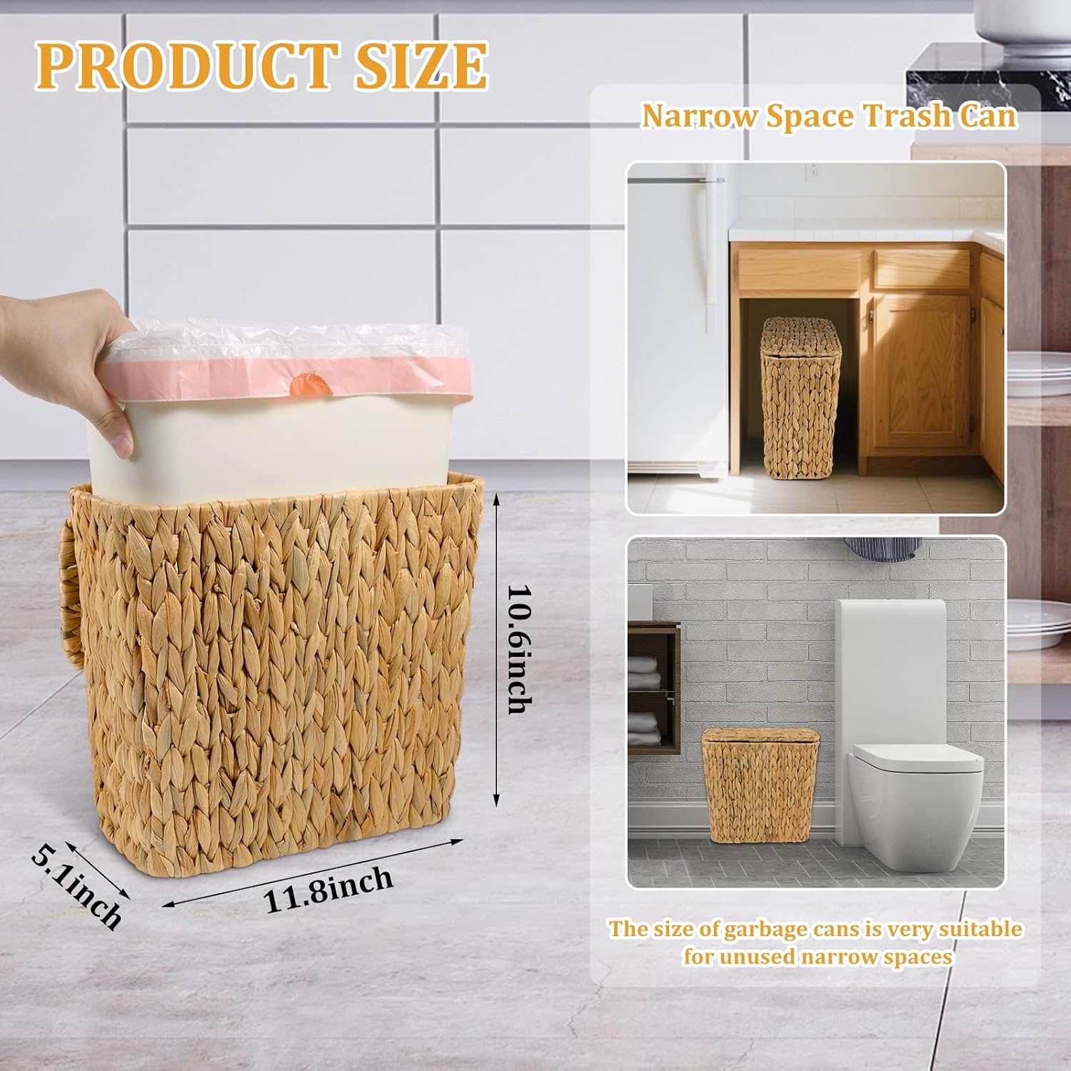 Handwoven Wicker Waste Basket / Water Hyacinth
