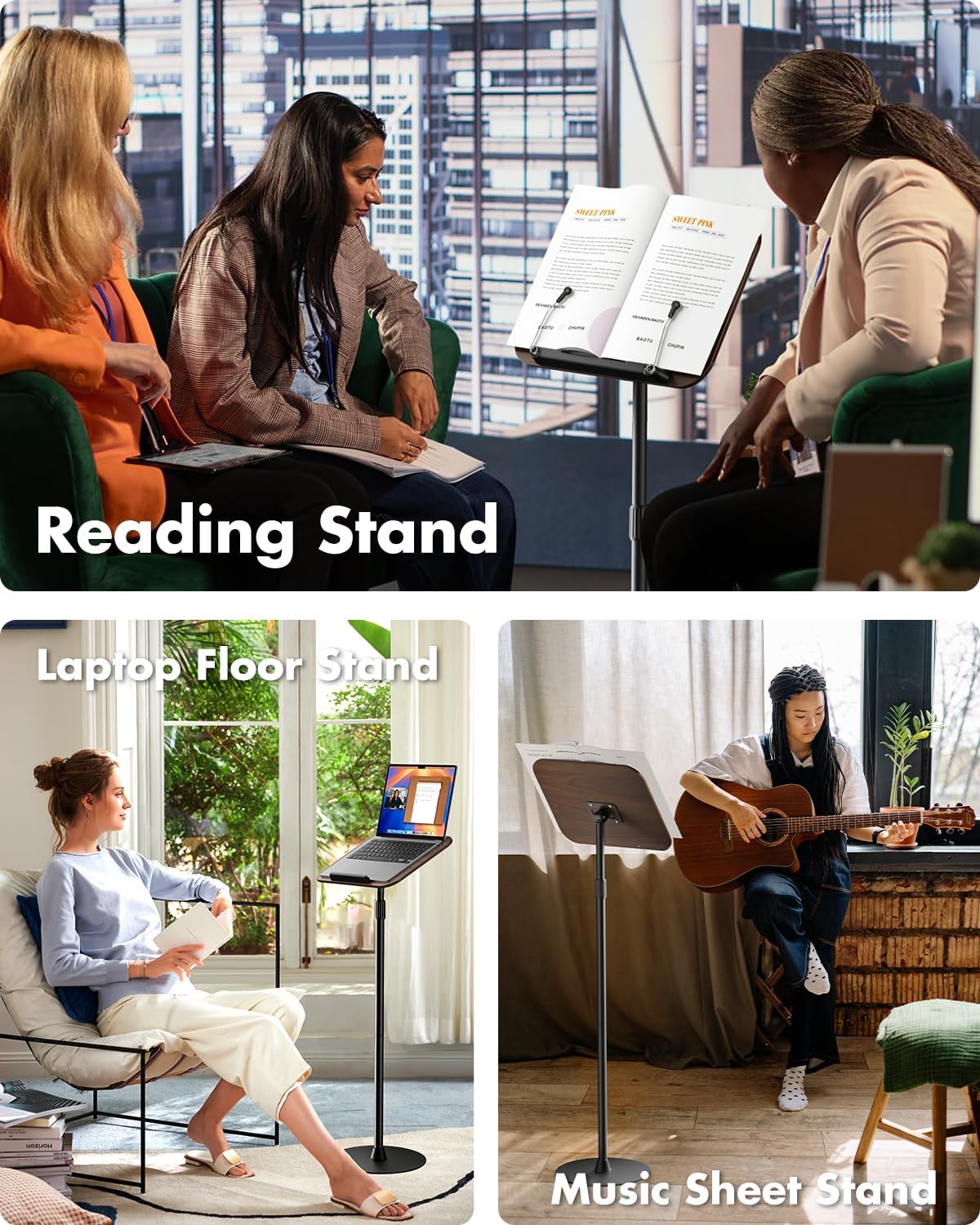 Viozon Floor Book Stand, Height Adjustable Reading Stand, Multi-Purpose Book Holder/Laptop Stand/Music Sheet Stand