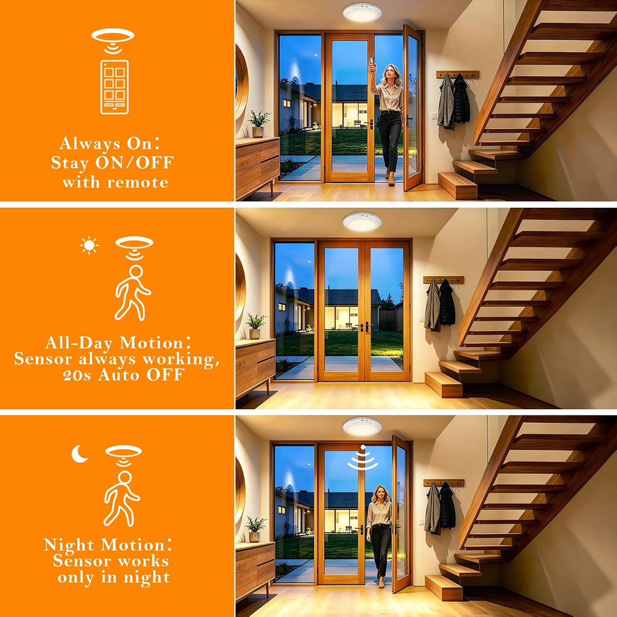 Motion Sensor Ceiling Light Battery Operated with Remote, 4 Pack Wireless Rechargeable Ceiling Lights Indoor, 3CCT