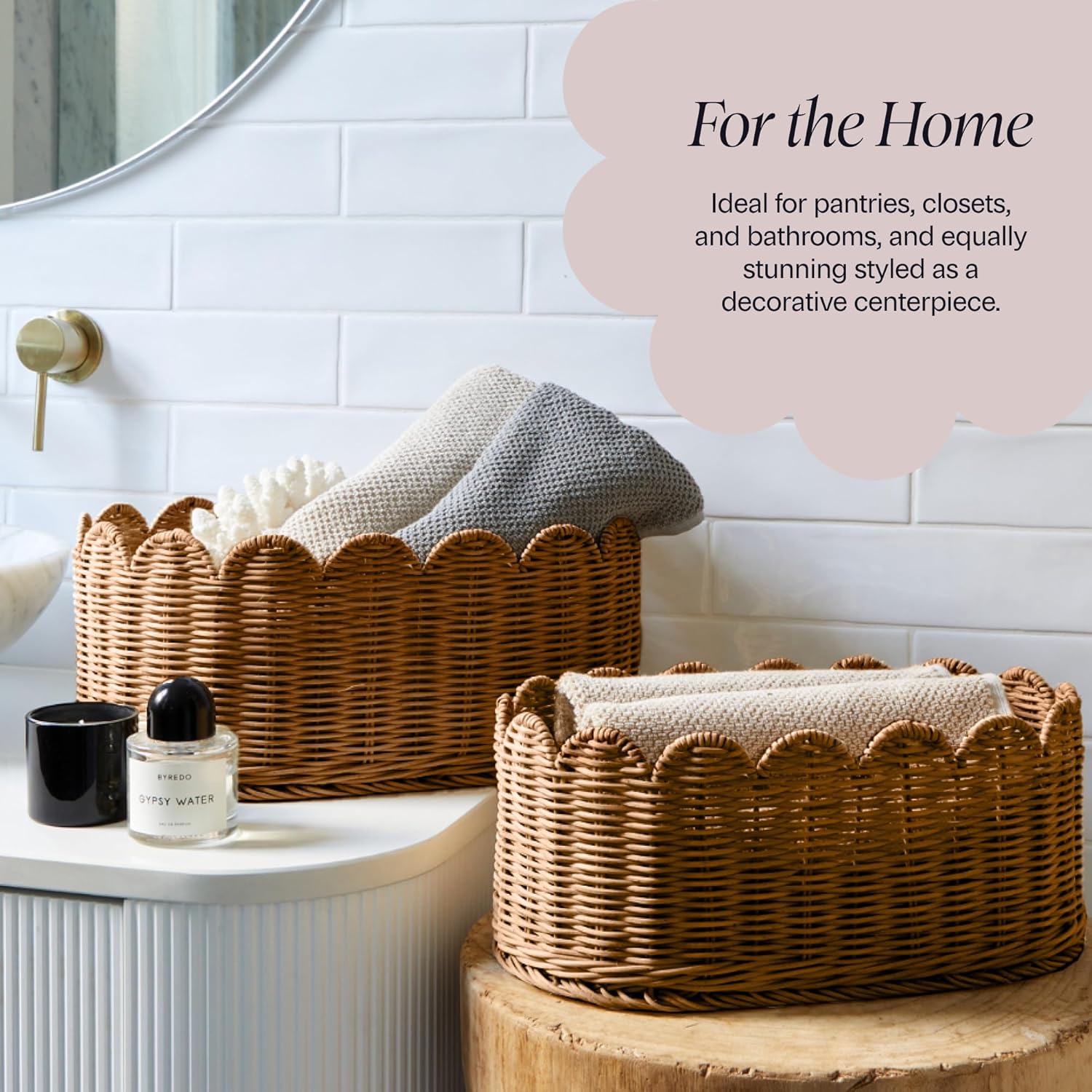Scalloped Basket / Scallop Basket / Mocca / 16 x 10 x 7 / Set of 2