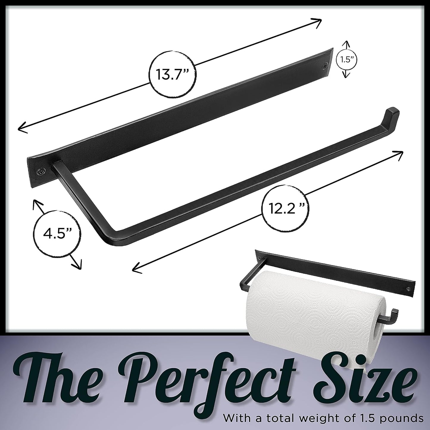 Wrought Iron Paper Towel Holder, Black, 13.7 x 4.5 x 1.5 inch | Wall mount metal paper towel rack for kitchen, sturdy