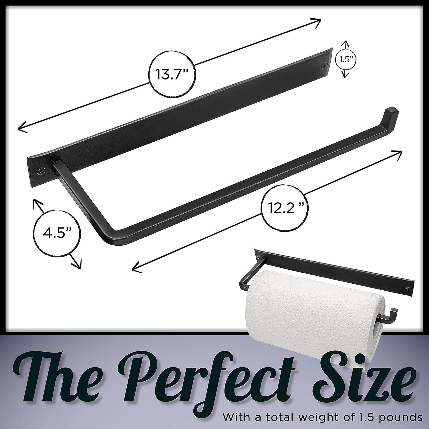 Wrought Iron Paper Towel Holder, Black, 13.7 x 4.5 x 1.5 inch | Wall mount metal paper towel rack for kitchen, sturdy