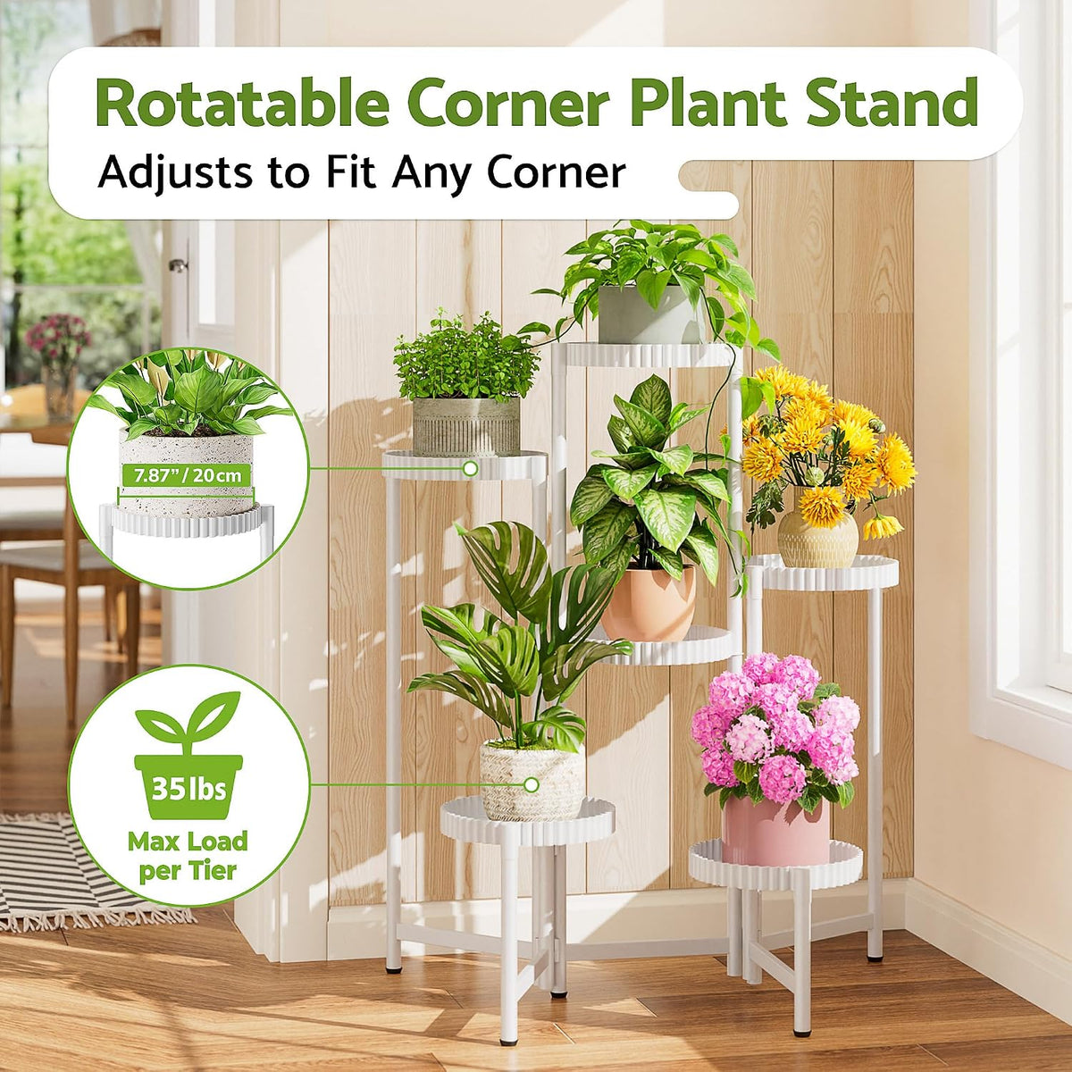 6 Tier Large Plant Stand Indoor with 7.9 Inch Wide Tray, Tiered Corner Metal Outdoor Flower Display Holder Shelf