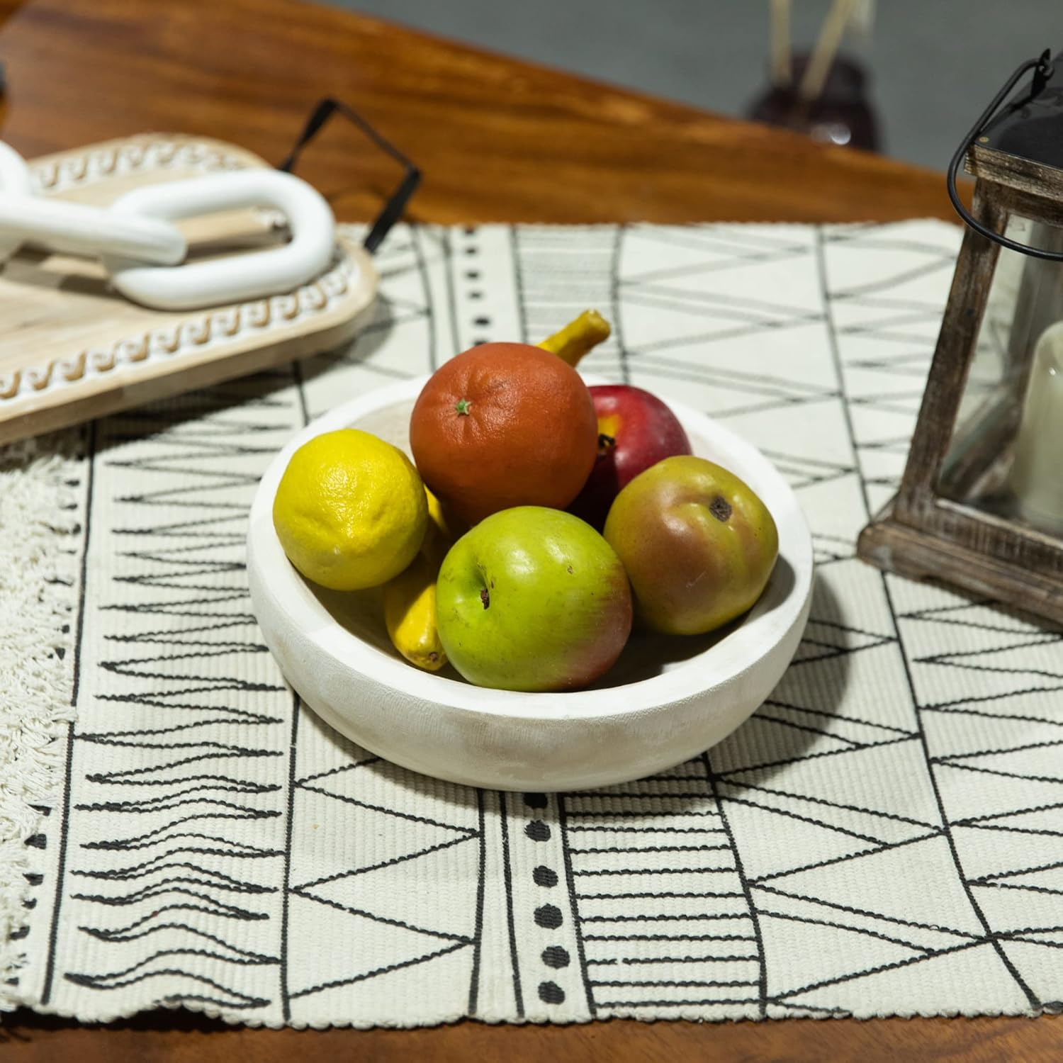 Paulownia Wood Hand Carved Tray / Washed White