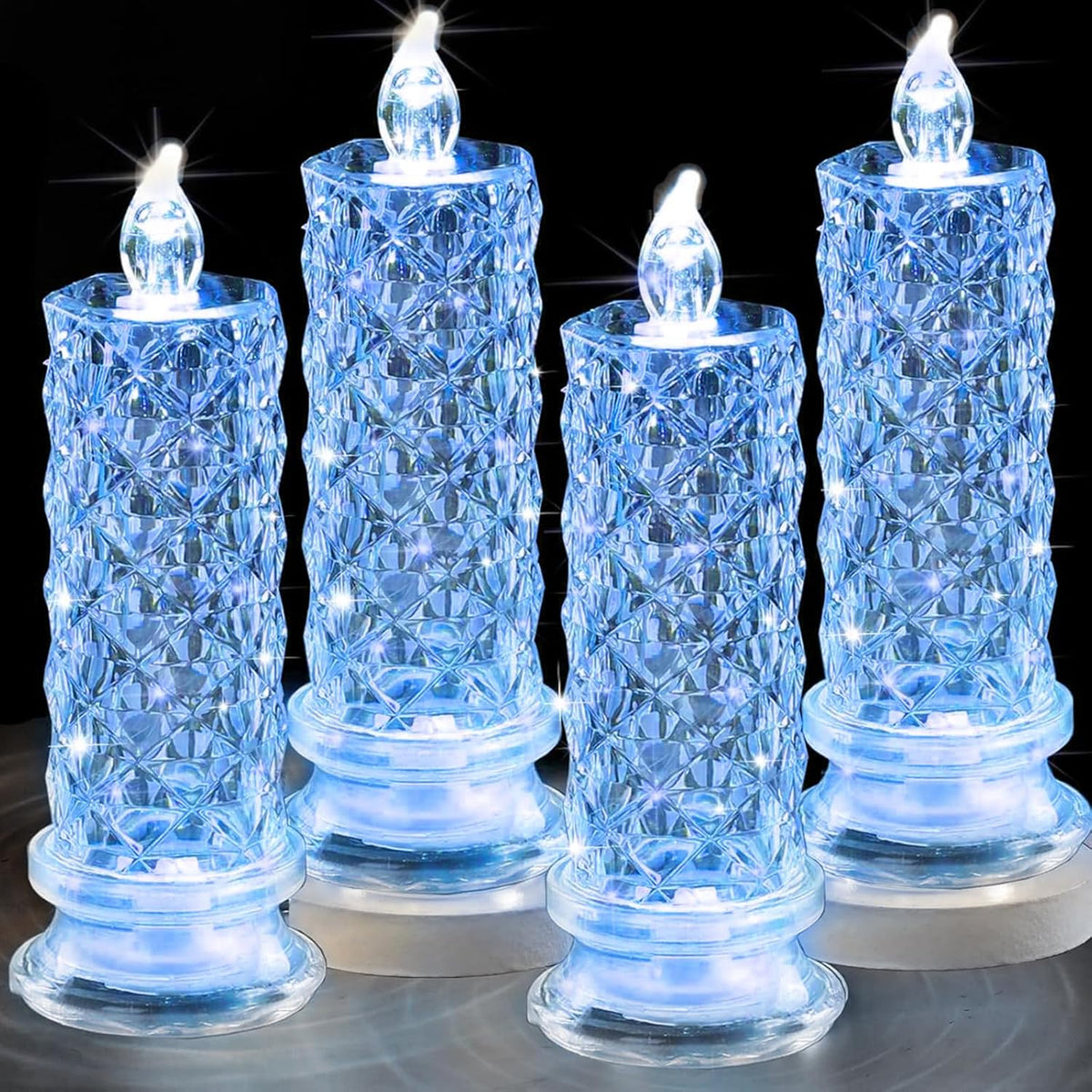 SupBri 4PCS Rose Halo LED Flameless Candles, Blue Crystal-Like Shell