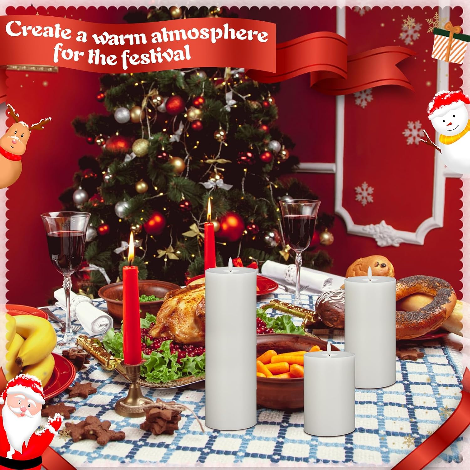 3 Pcs White 6/8/12 Icnhes Flameless LED Candles with Remote and 2/4/8h Timer Battery Operated Wax Flickering Candles