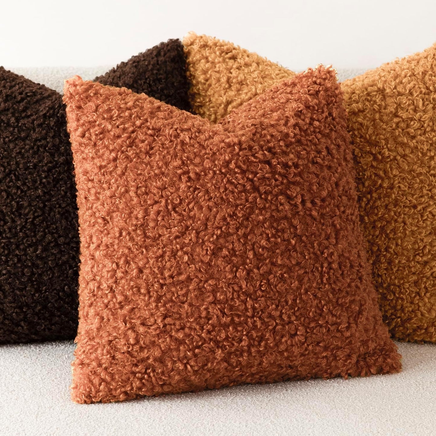 Faux Fur Throw Pillow Cover Accent Sherpa Furry Pillow Cover / 18 x 18 / Burnt Orange / Set of 2