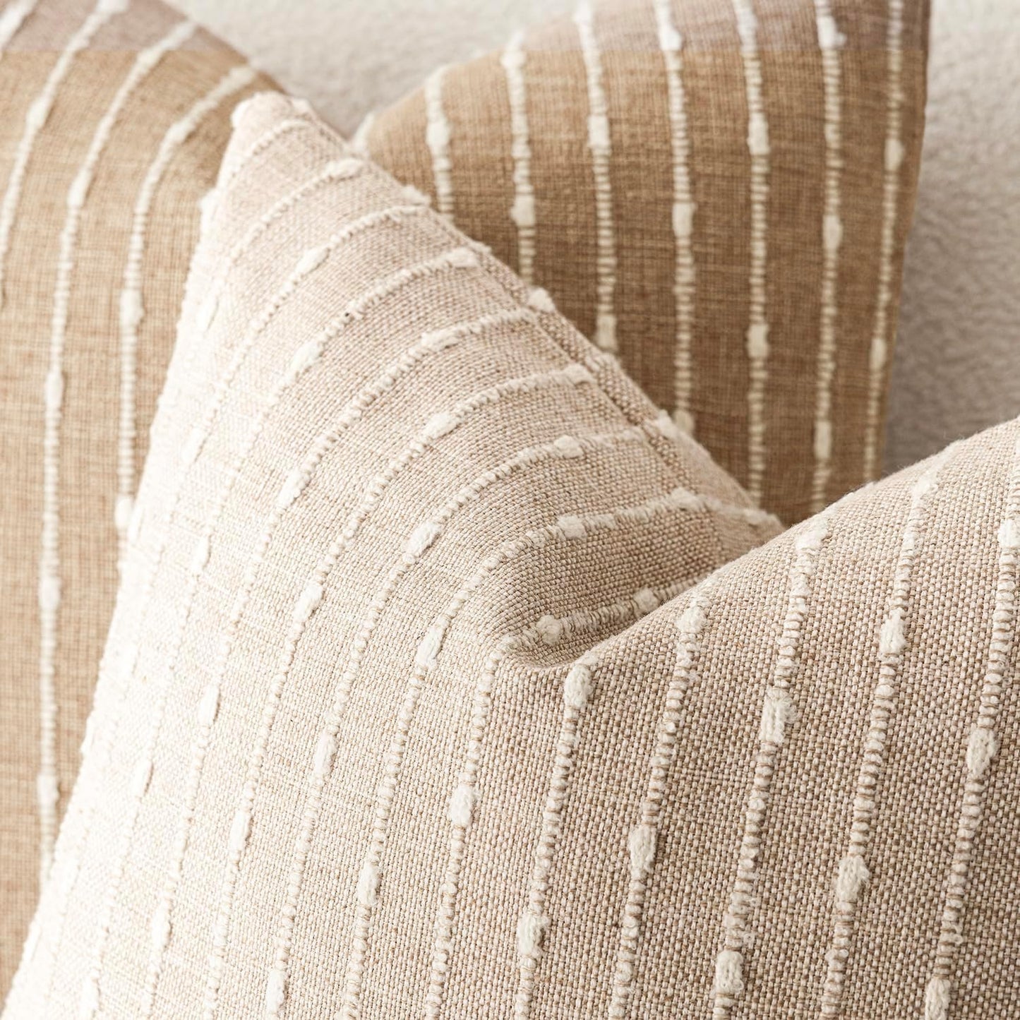 Decorative Jacquard Boucle Throw Pillow Covers Accent Textured / 18 x 18 / Natural Beige / Set of 2