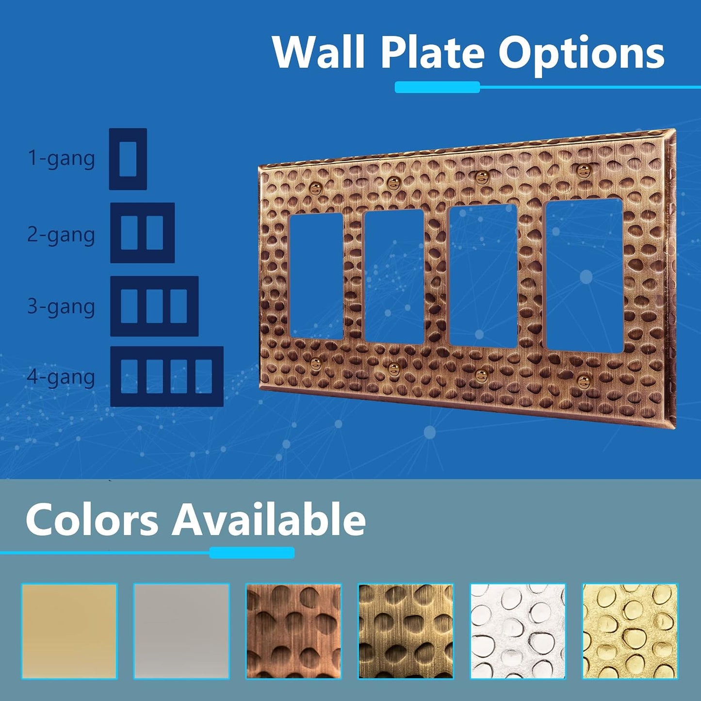 LIDER Decorator Switch or Receptacle Metal Wall Plate, Mid-Size 4-Gang | Corrosion Resistant, Outlet Cover, Hammered