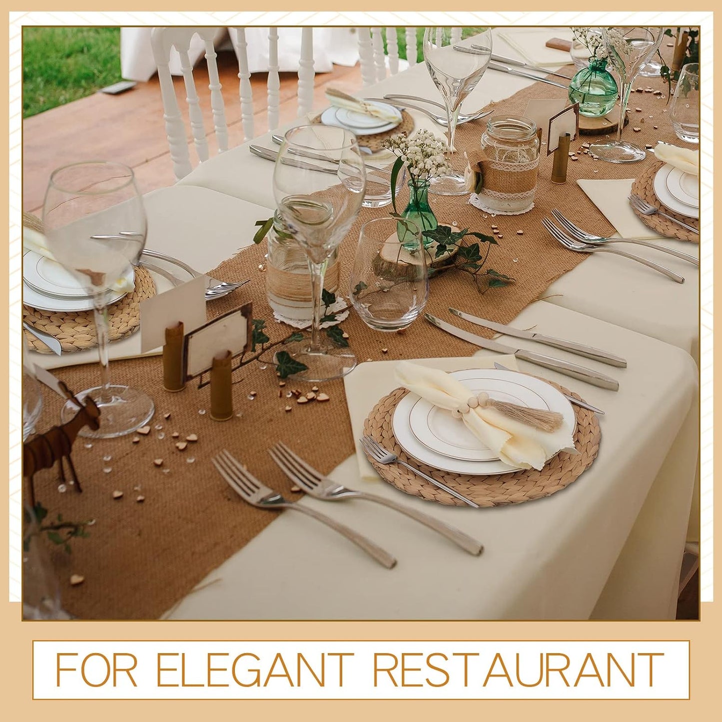 Gejoy 18 Pcs Boho Woven Placemat Wood Bead Napkin Ring with Dinner Napkin | 13.8 Inch Round Water Hyacinth Placemat