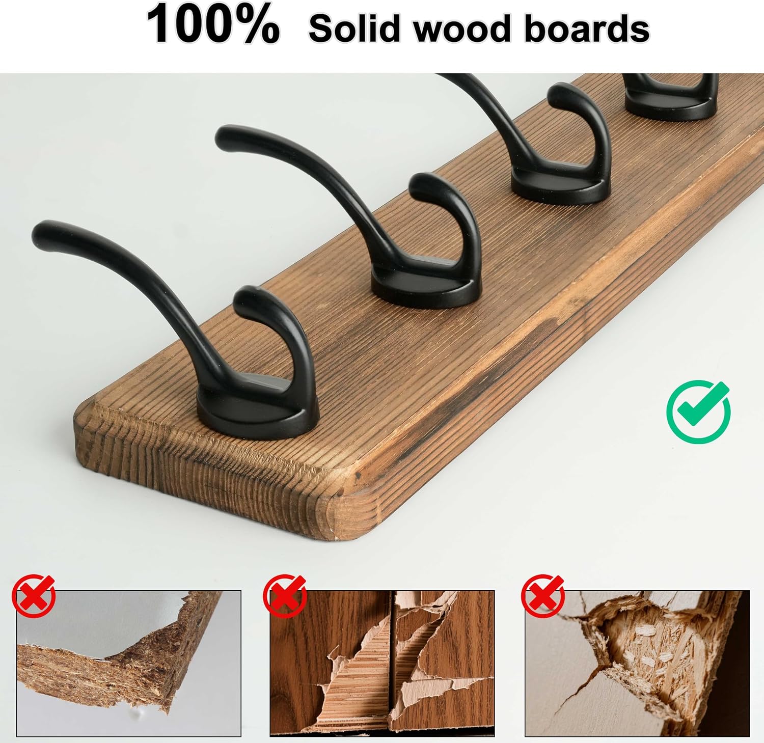 WEBI Rustic Coat Rack Wall Mount,10 Hooks,38 9/16" Long Coat Hooks Wall Mounted,16’’ Hole to Hole,Wood Coat Hanger