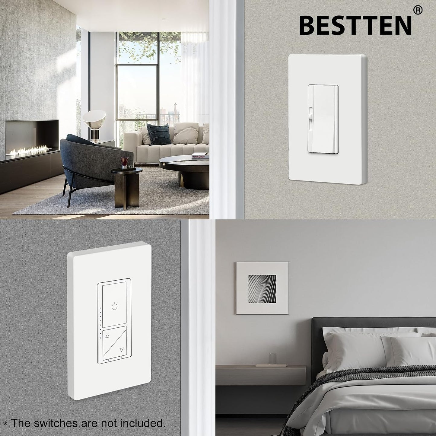 100 Pack BESTTEN 1-Gang Screwless Wall Plate, Decorator Outlet Cover, USWP4 Glossy White, Faceplate for Light Switch