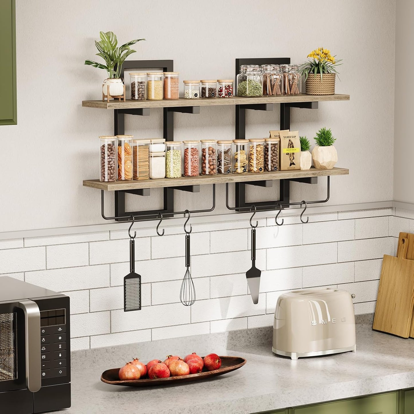 Floating Shelves / Wall Mounted Storage Shelves / Greige + Black / Set of 2