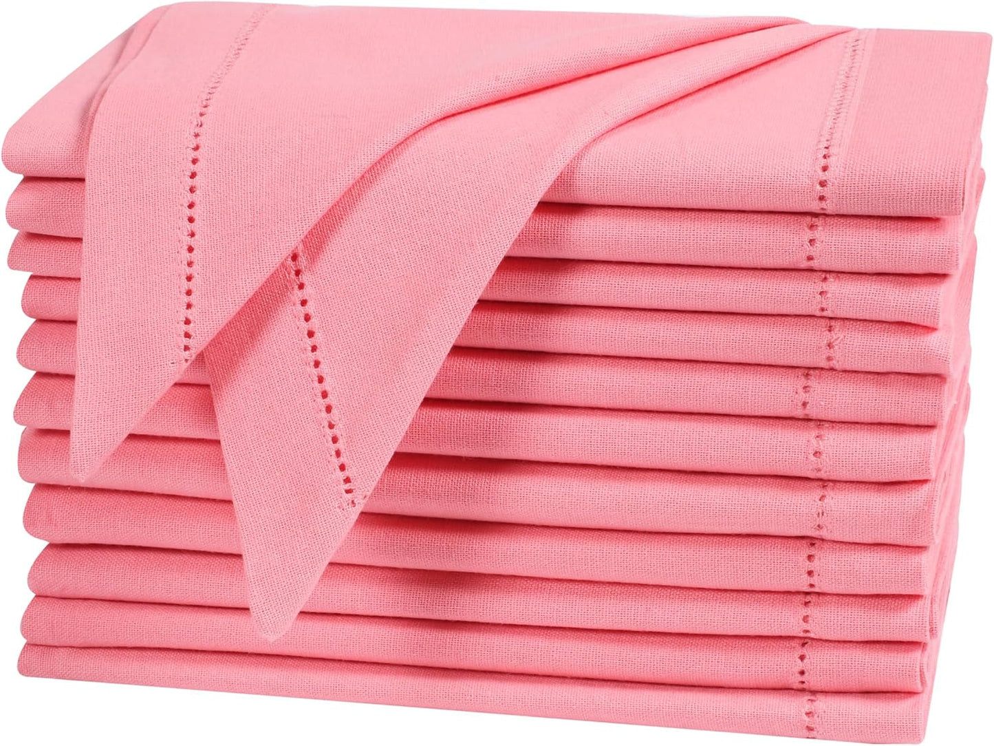 Bedding Craft Cotton Cloth Dinner Napkins Set of 12 – 18x18 Dianthus Pecan Hemstitched – Reusable Machine Washable