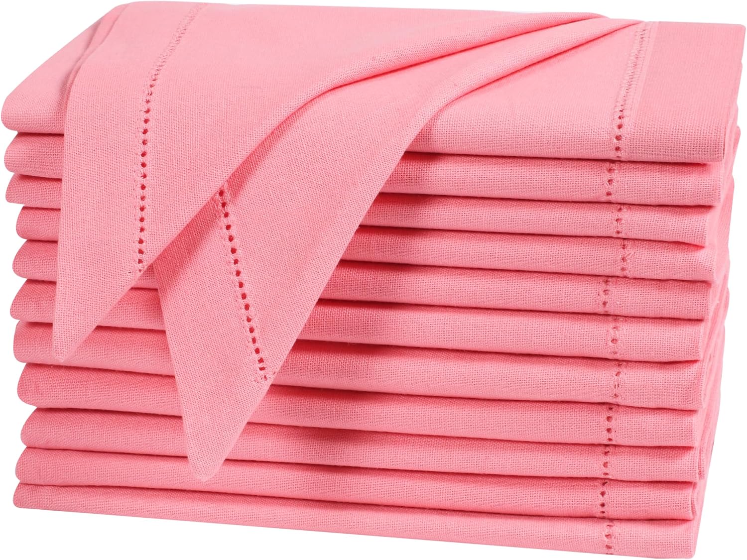 Bedding Craft Cotton Cloth Dinner Napkins Set of 12 – 18x18 Dianthus Pecan Hemstitched – Reusable Machine Washable