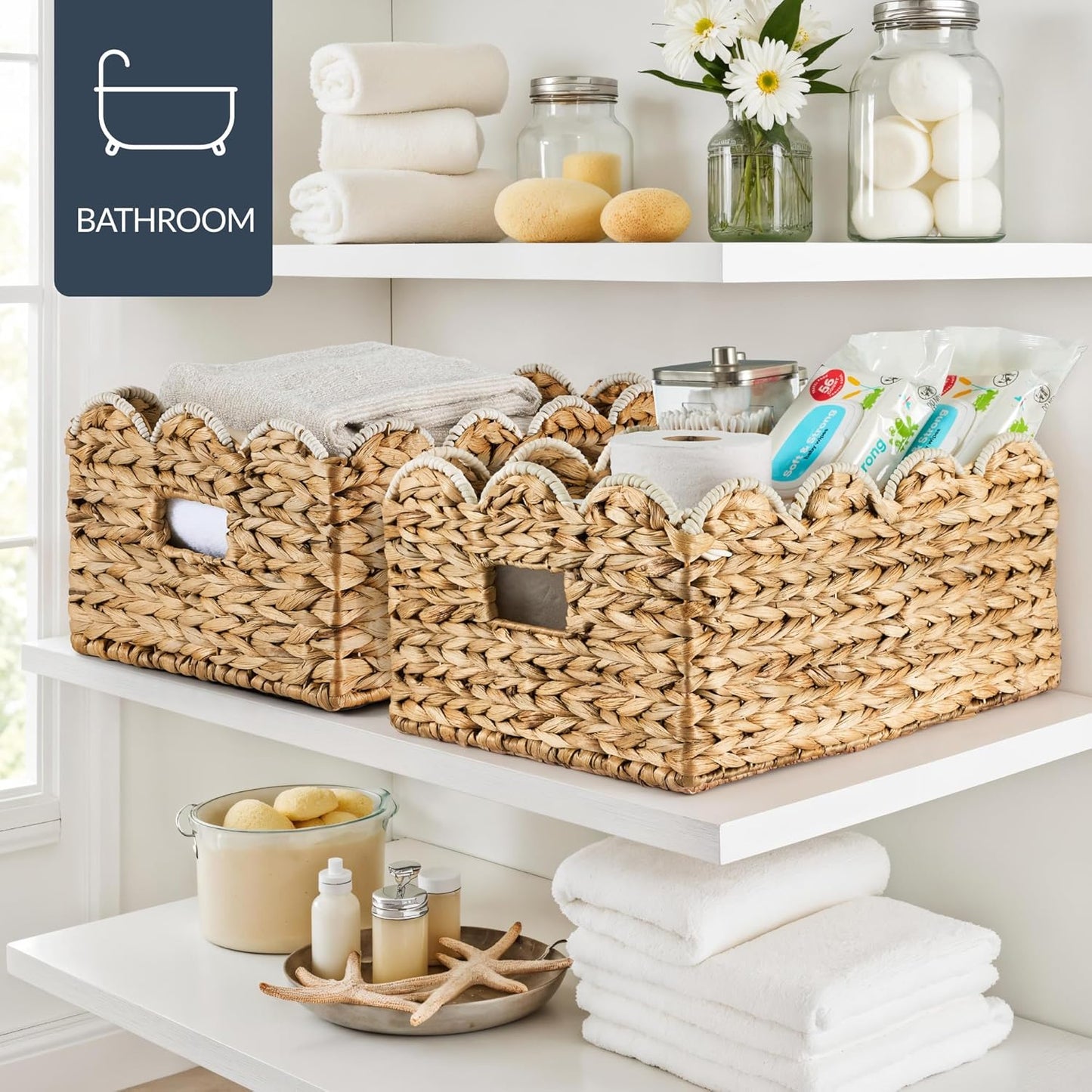 Woven Storage Bins / 16 x 12 / Natural with White Trim