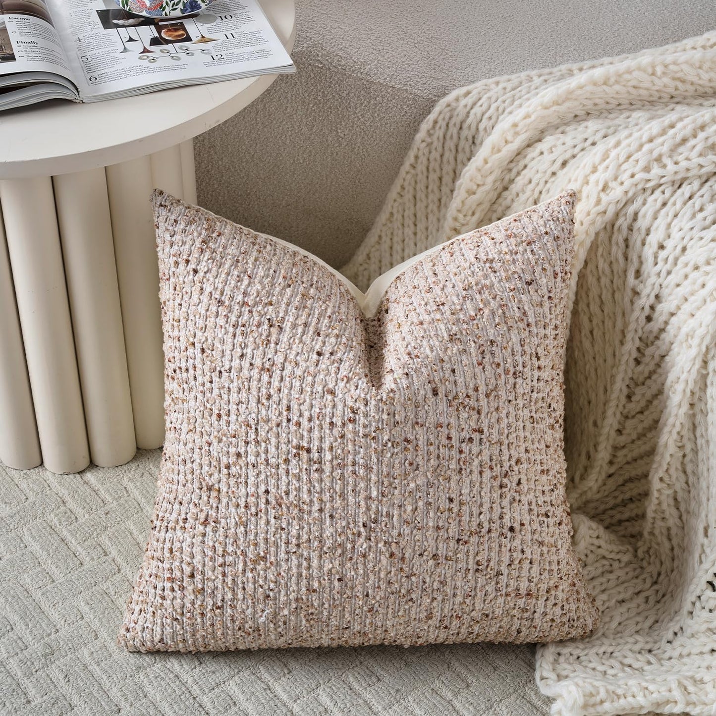Striped Throw Pillow Covers Textured Boucle Chic Morden Boho Accent / Beige / 18 x 18 / Set of 2