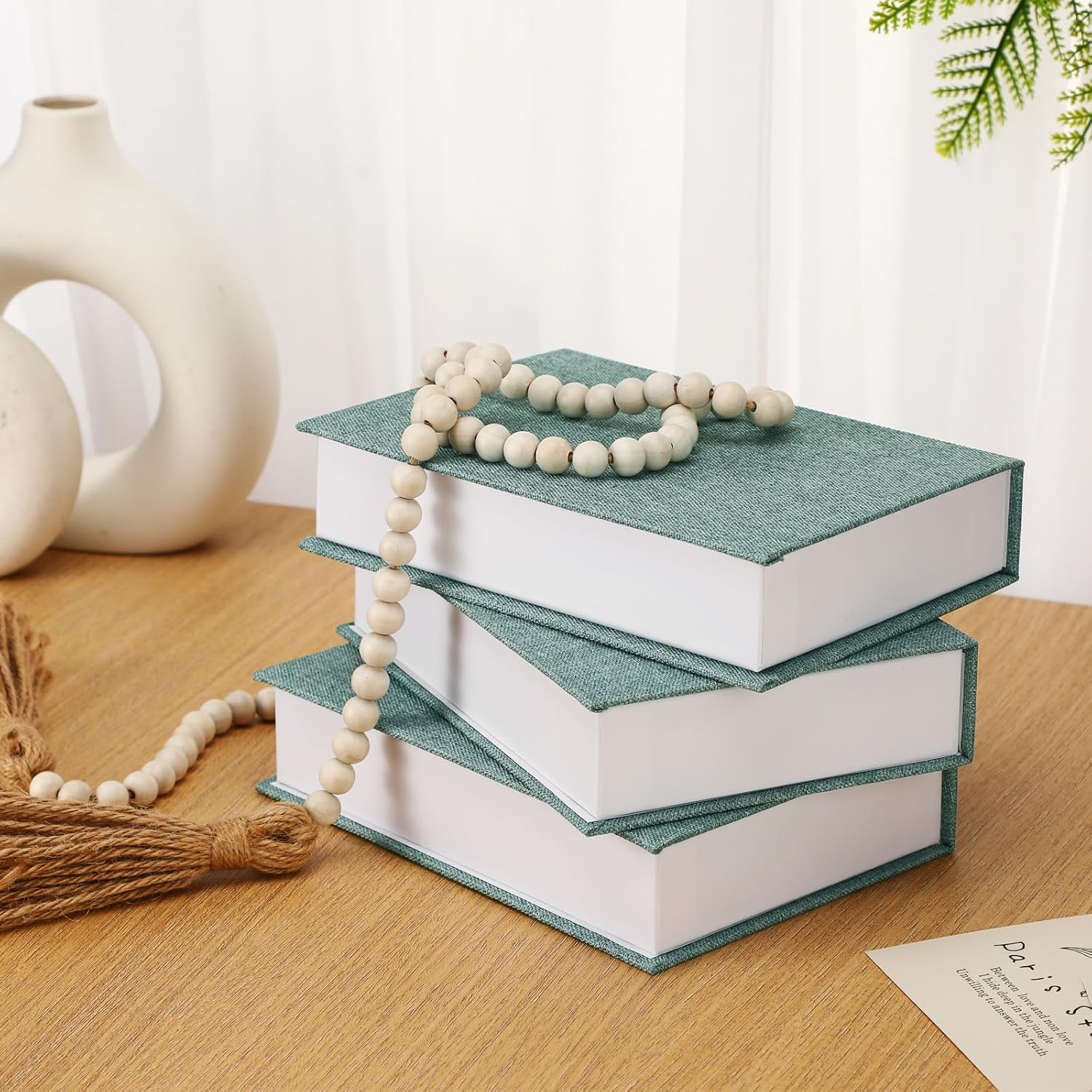 Fake Book Box Neutral Linen Book Box Decorative Faux Prop / 8.6 x 6.1 x 1.8 / Green / Set of 3