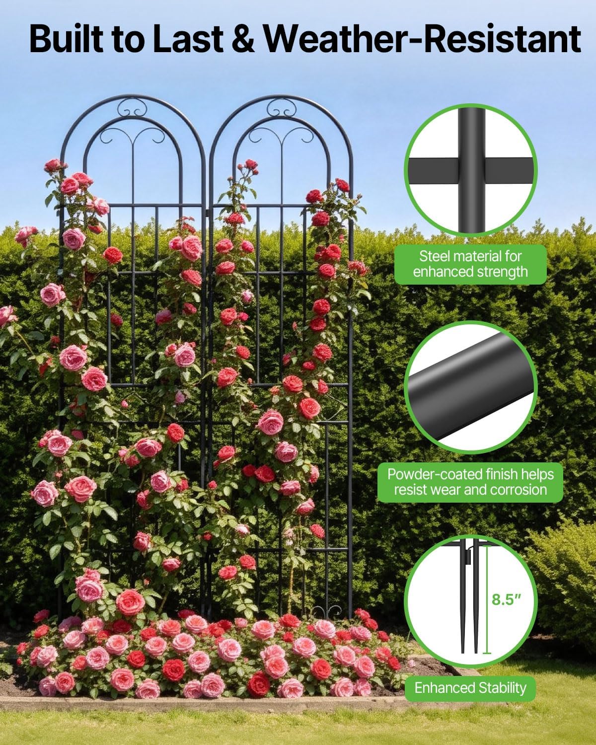 Suteck Garden Trellis for Climbing Plants Outdoor, 87" H x 20" W, 4 Pack | Metal Garden Trellis with Rustproof
