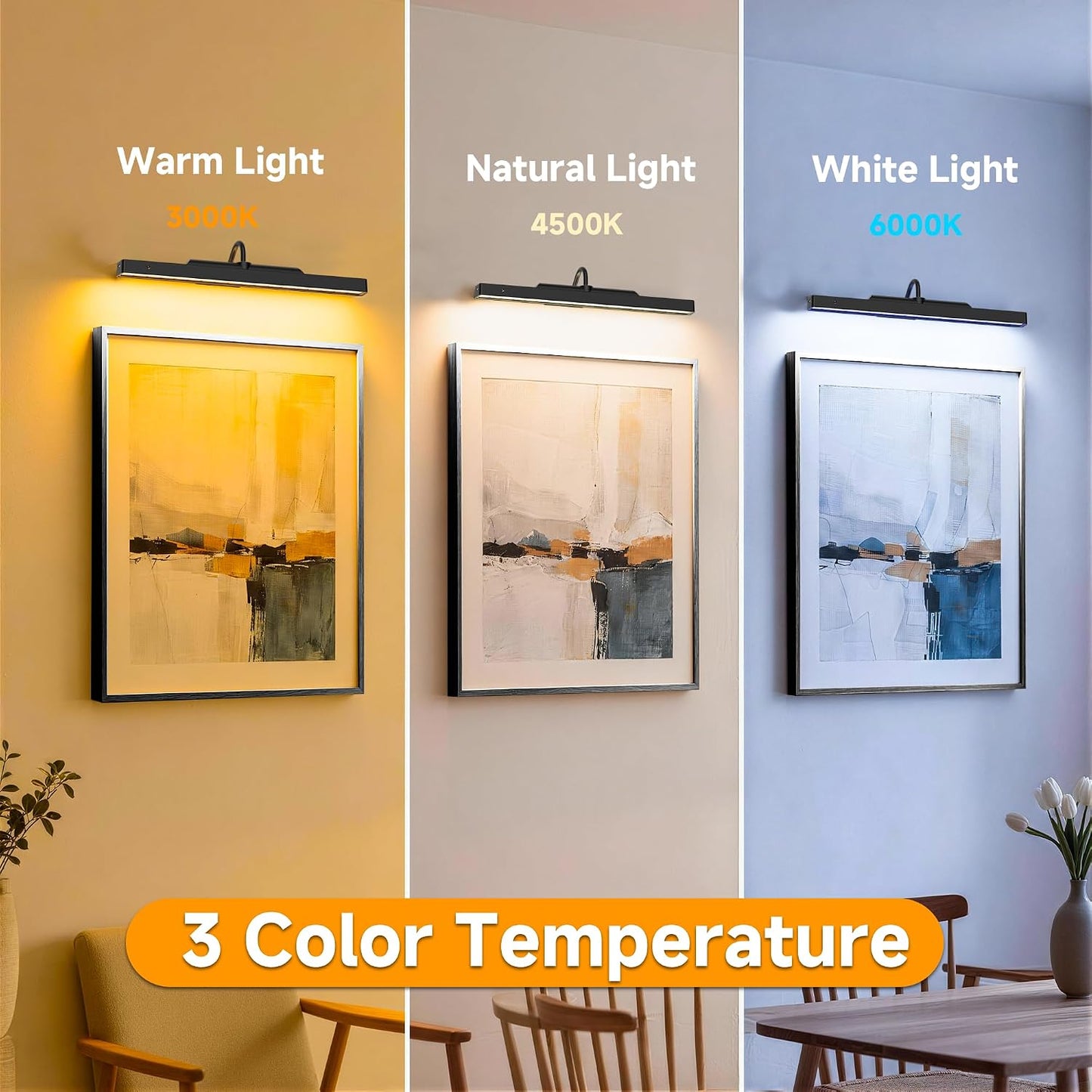 Cordless Picture Lights for Wall Art, 5000mAh Battery Operated Gallery Lights,Dimmable Picture Lights for Wall