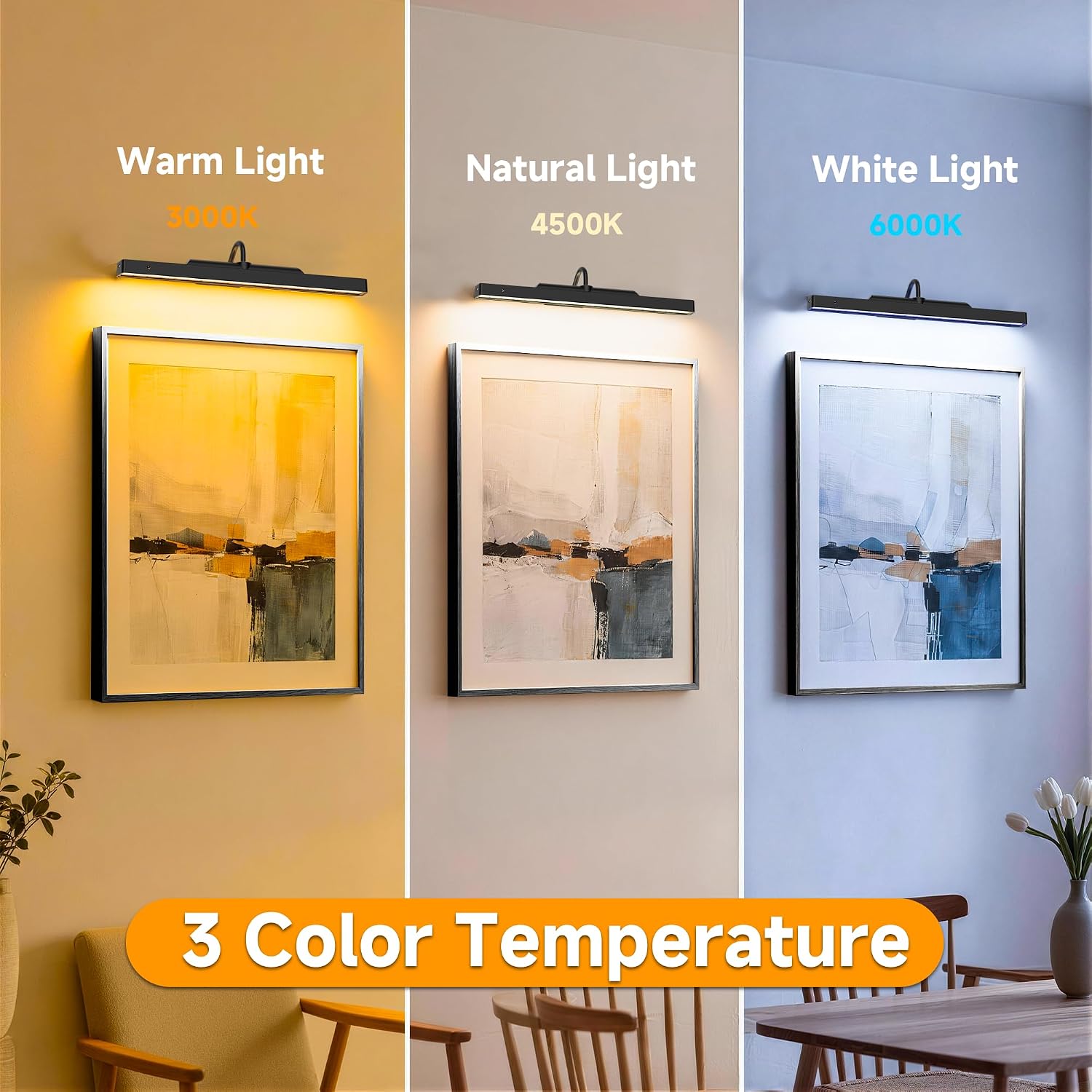 Cordless Picture Lights for Wall Art, 5000mAh Battery Operated Gallery Lights,Dimmable Picture Lights for Wall