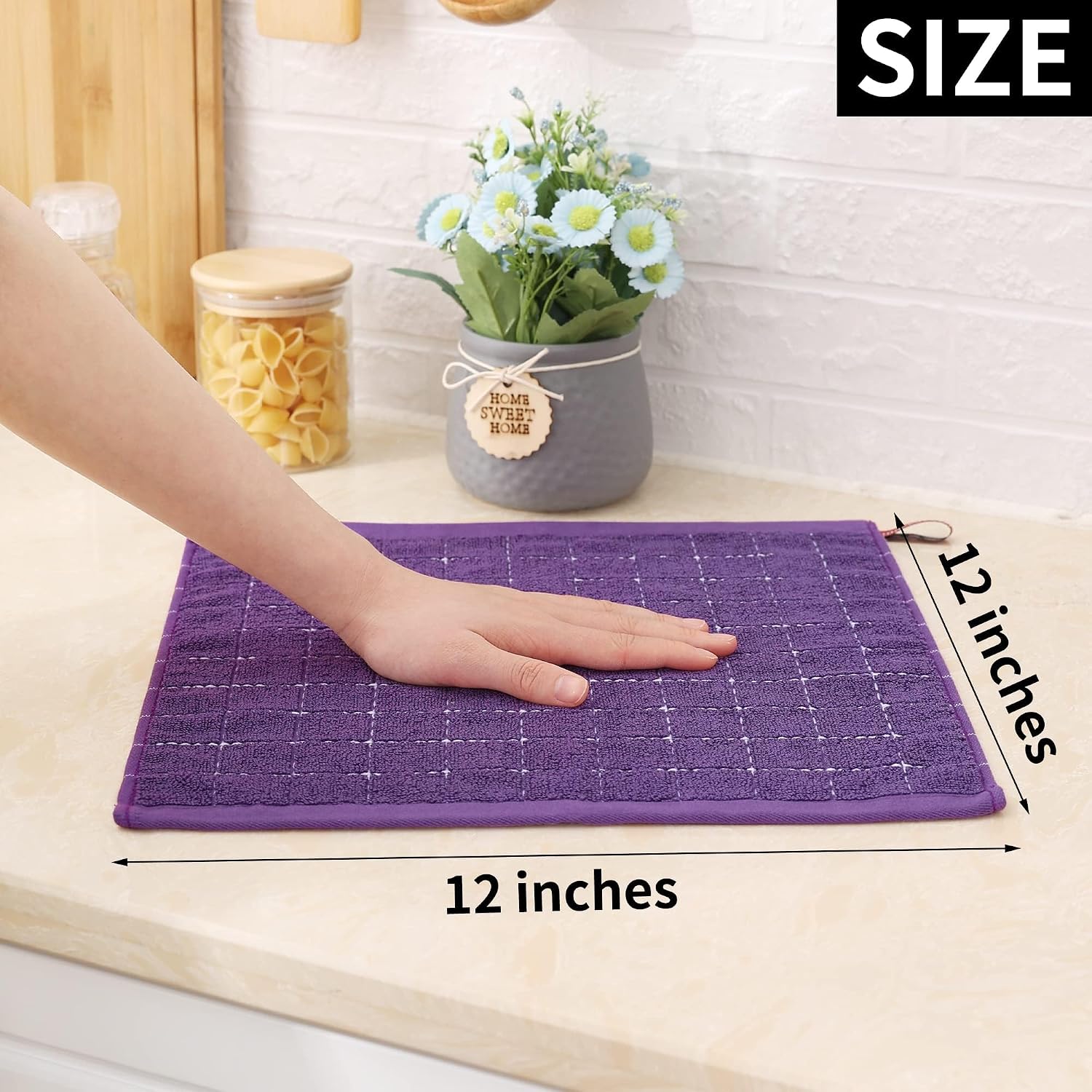 Homaxy 100% Cotton Terry Kitchen Dish Cloths, 12 Pack, Purple | Ultra Soft and Absorbent Dish Towels for Kitchen