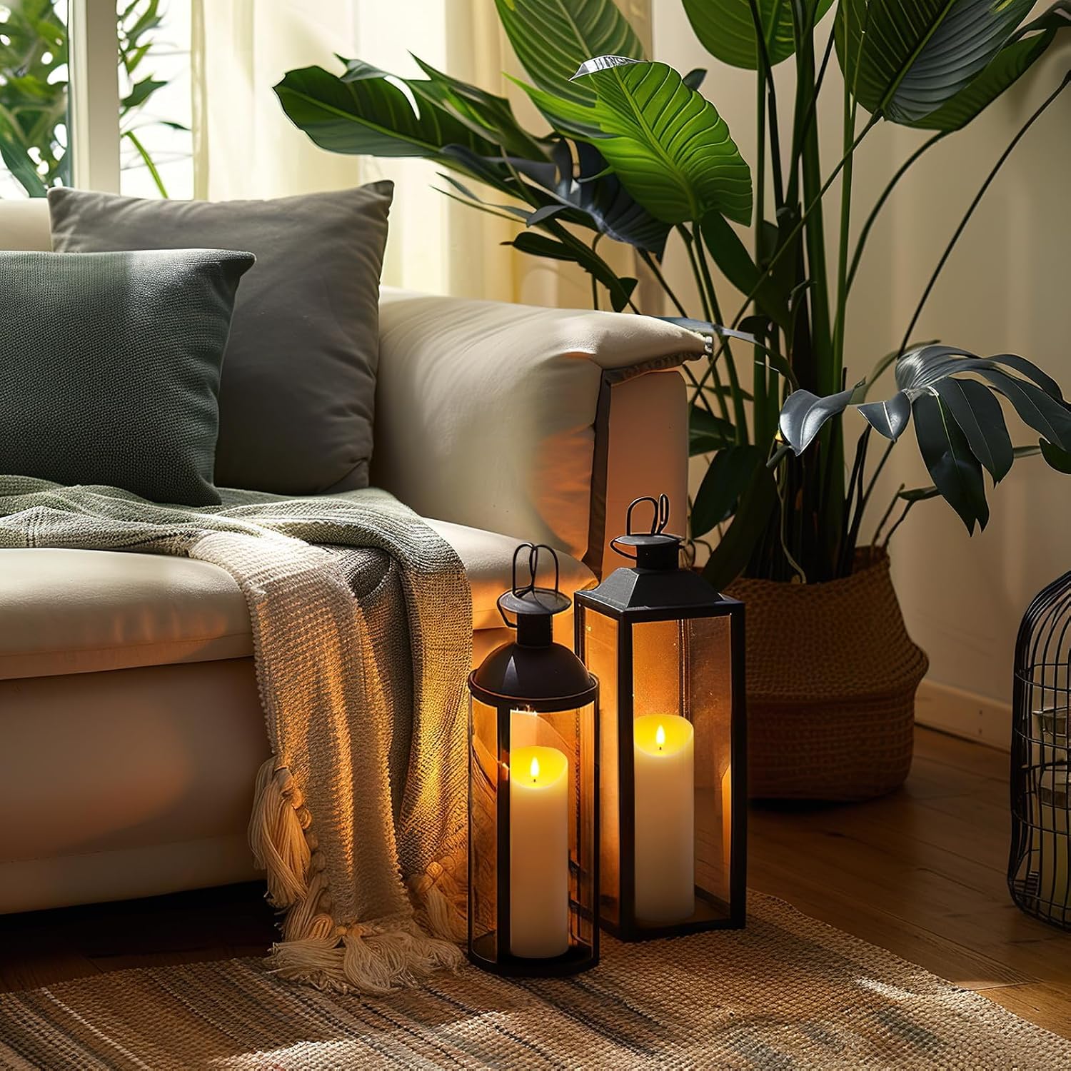 5plots 9" x 3" Flickering Flameless Candles - Battery Operated Wax LED Candles - Amber Yellow Light with Remote and