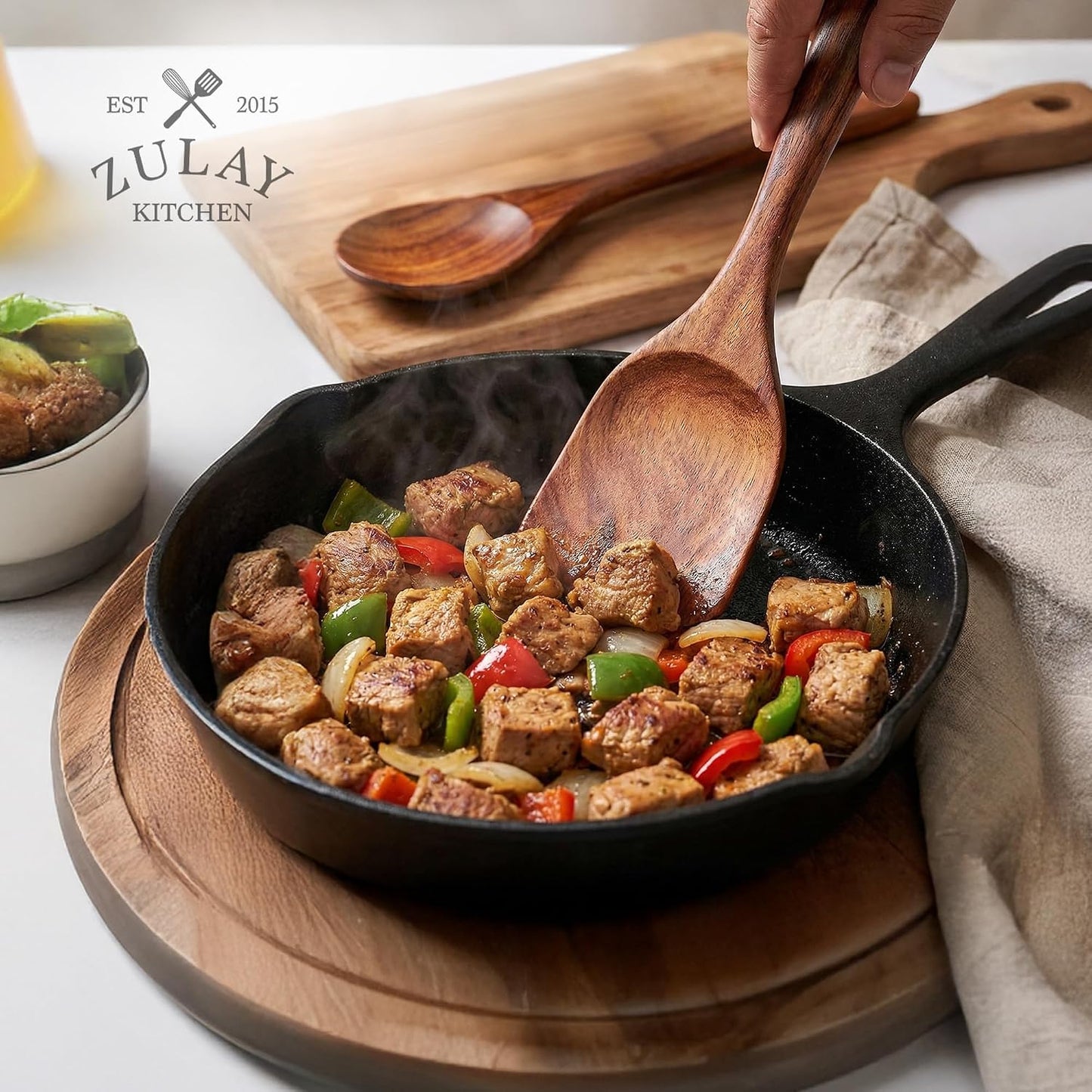 Zulay Kitchen 9-Piece Teak Wood Cooking Utensil Set – Non-Toxic & Non-Stick Safe Wooden Spoons & Kitchen Tools with