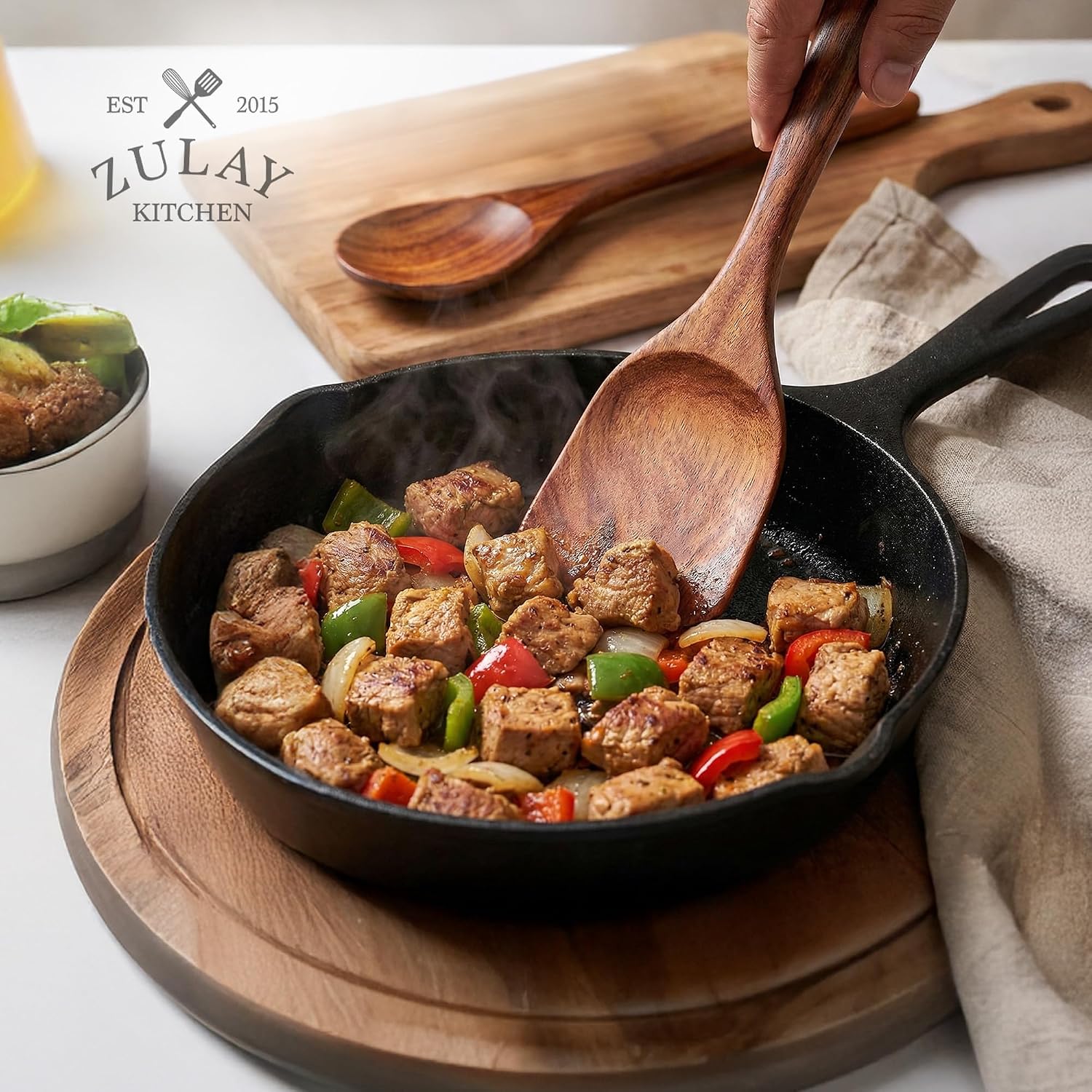 Zulay Kitchen 9-Piece Teak Wood Cooking Utensil Set – Non-Toxic & Non-Stick Safe Wooden Spoons & Kitchen Tools with