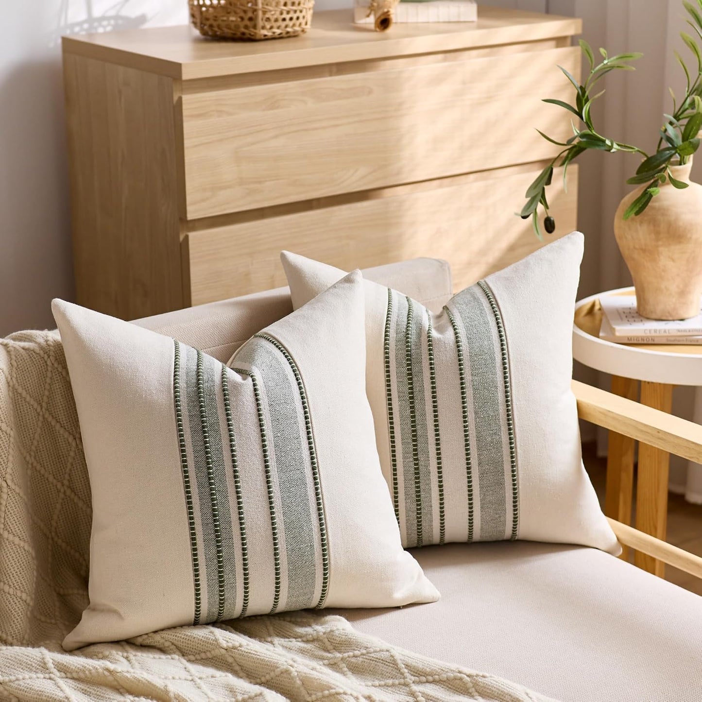 Boho Decorative Cushion Covers / 18 x 18 / Style 1- Olive Green / Set of 2