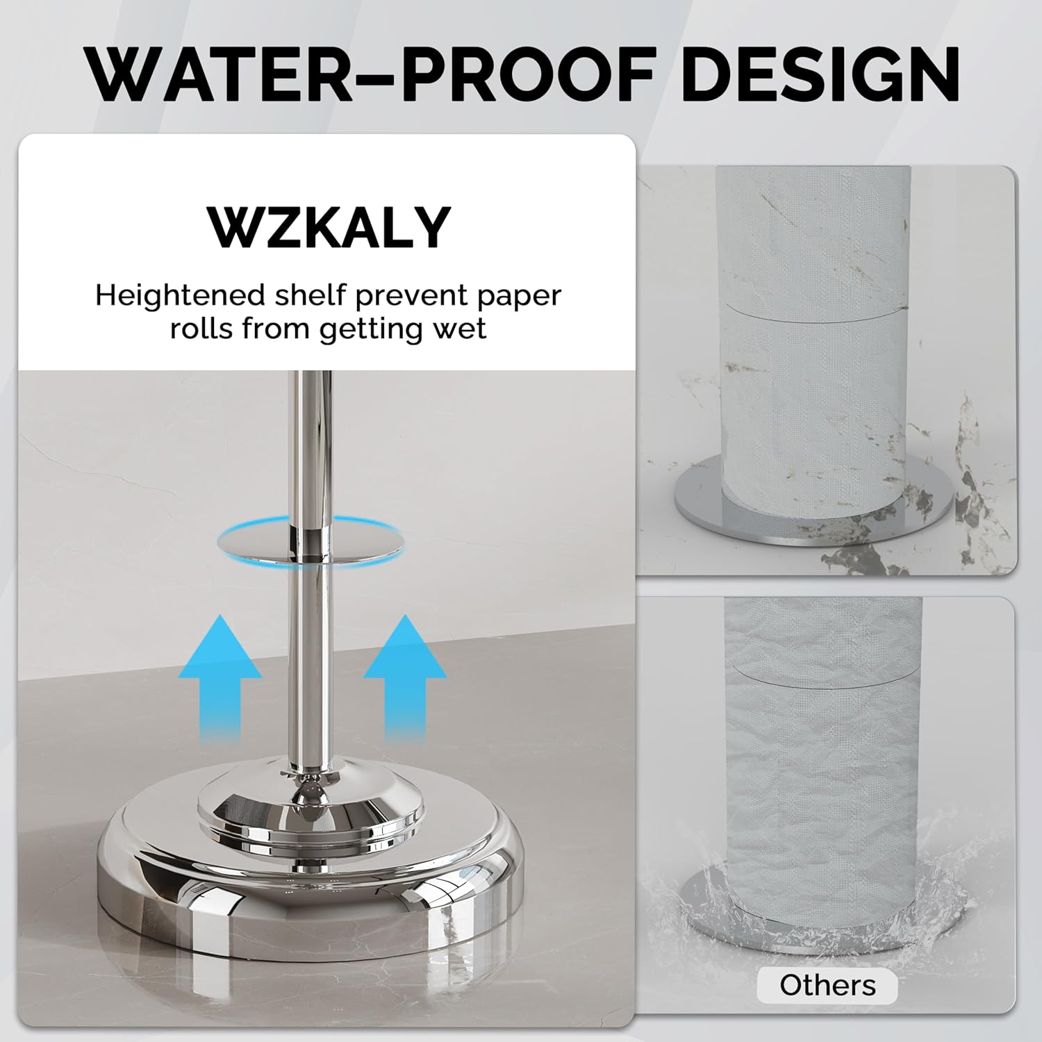 Polish Chrome Toilet Paper Holder Stand with Storage, 4 Extra Rolls | 304 Stainless Steel, Stable Weighted