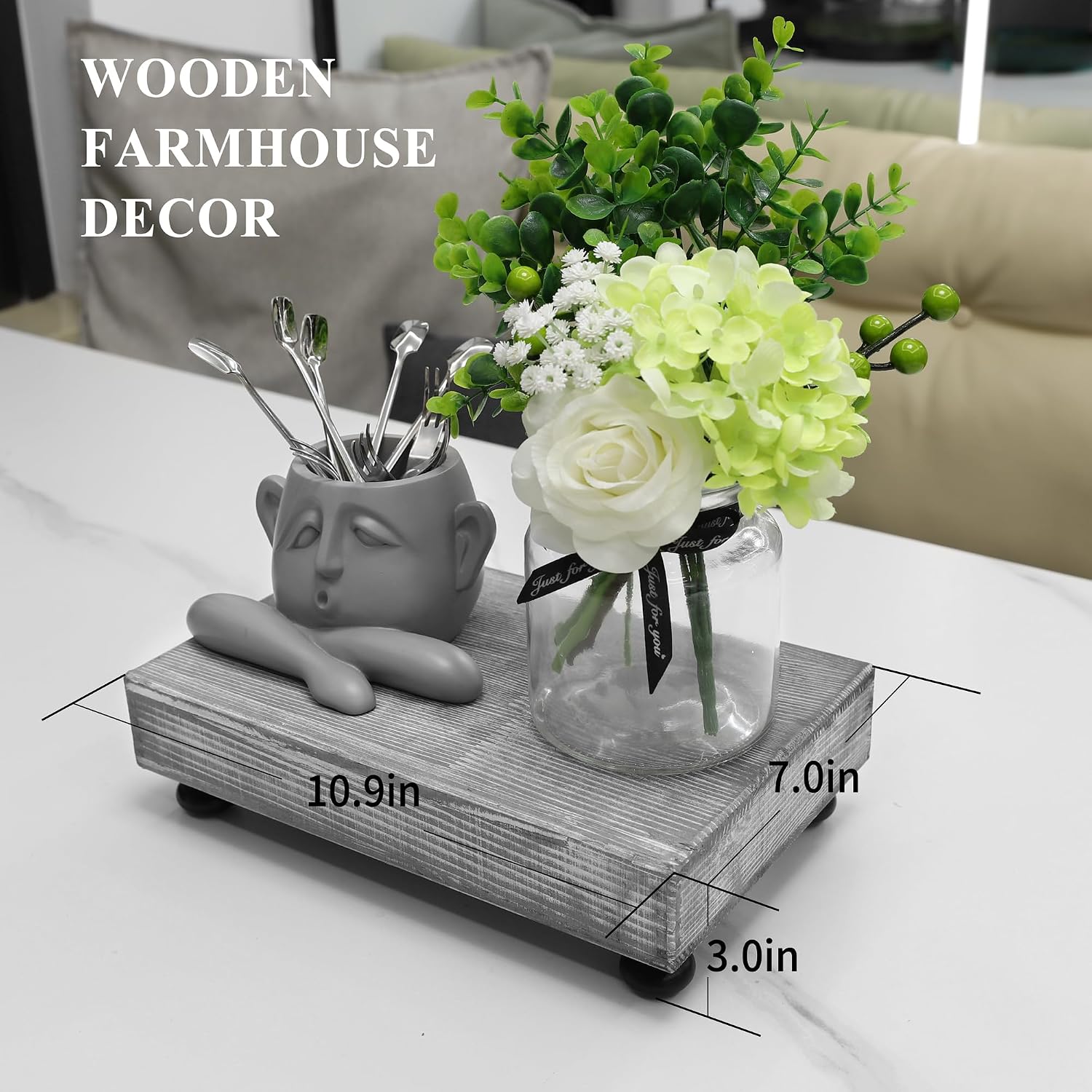 Wood Riser Soap Stand & Tray / Grey Wooden Riser / 10.9 x 7