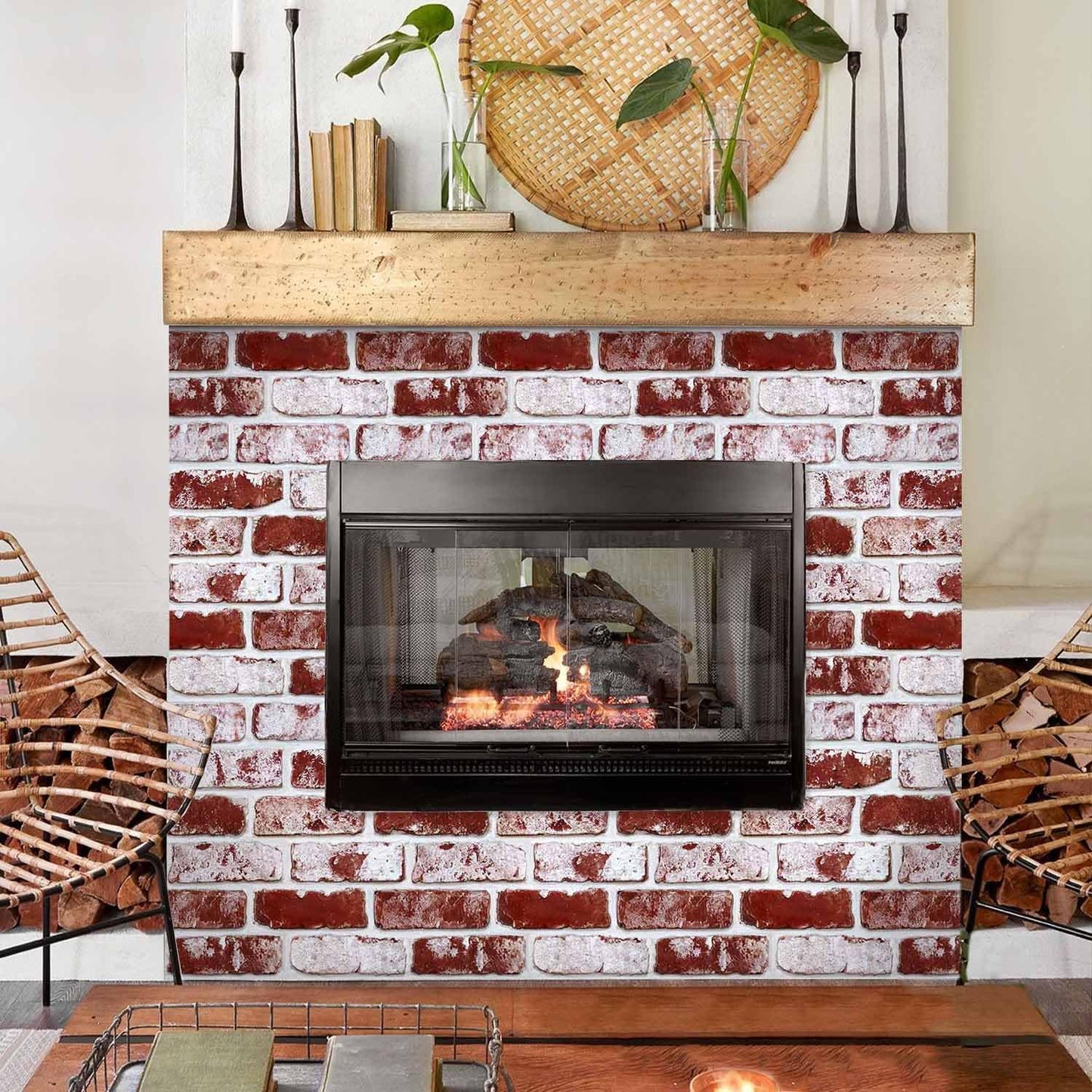 3D Peel and Stick Faux Brick Wall Panels / SM-BRICK-D / Red / 11.8 x 11.8 / Set of 10