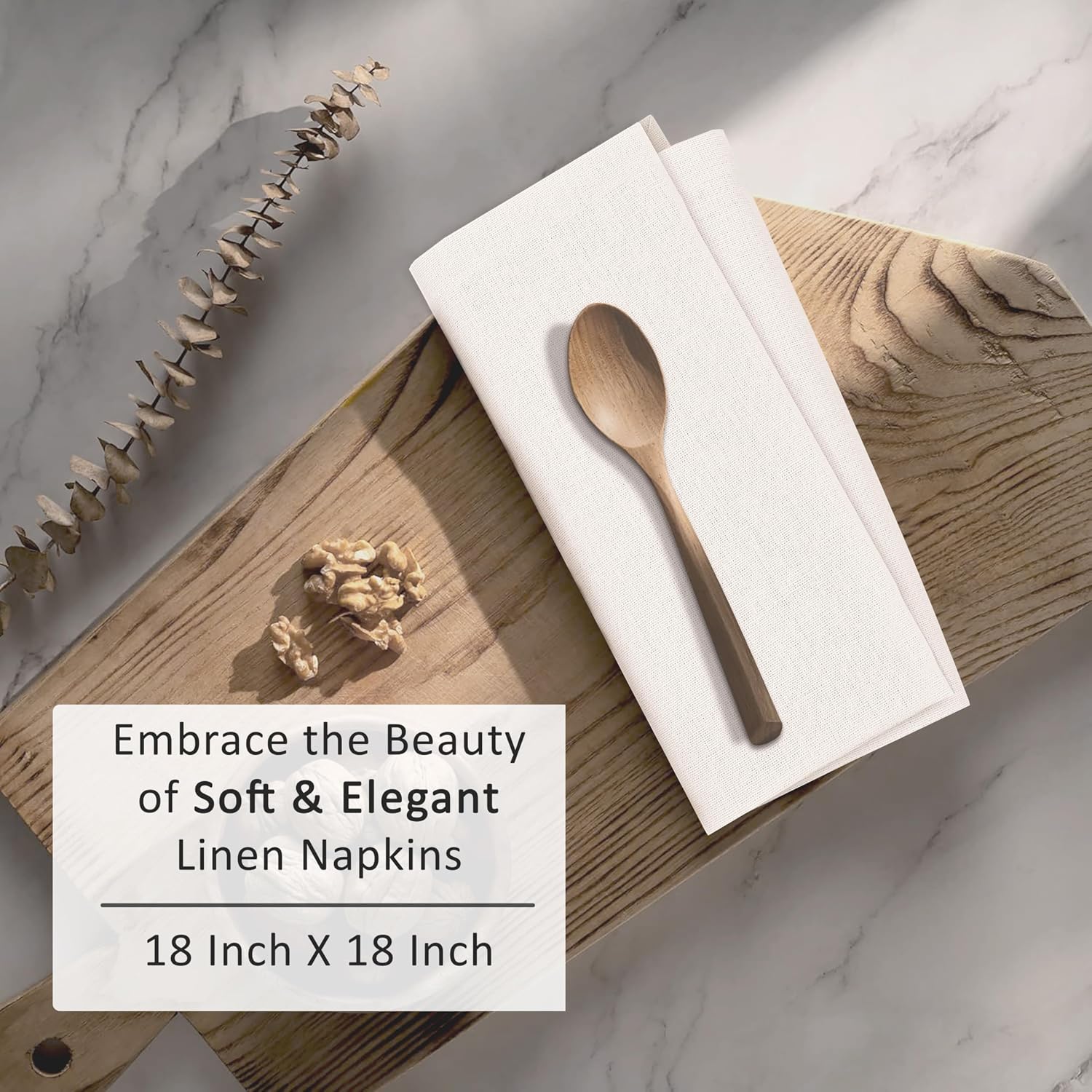 Ruvanti Linen Napkins Set of 12, Linen Cotton Blend 18”x18” - Ivory | Washable Cloth Napkins, Soft, Absorbent Everyday
