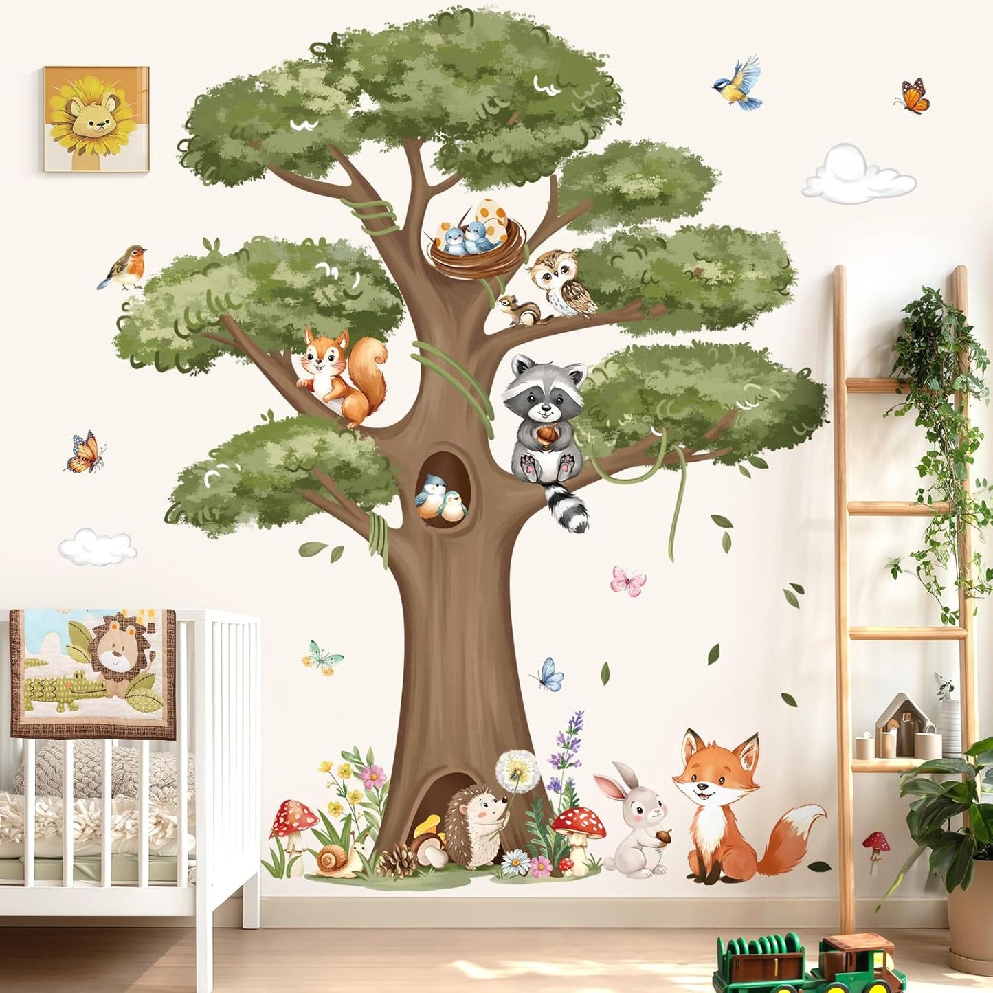 Woodland Animals Large Tree Wall Stickers Forest Animal Fox Rabbit Hedgehog Wall Decals Kids Room