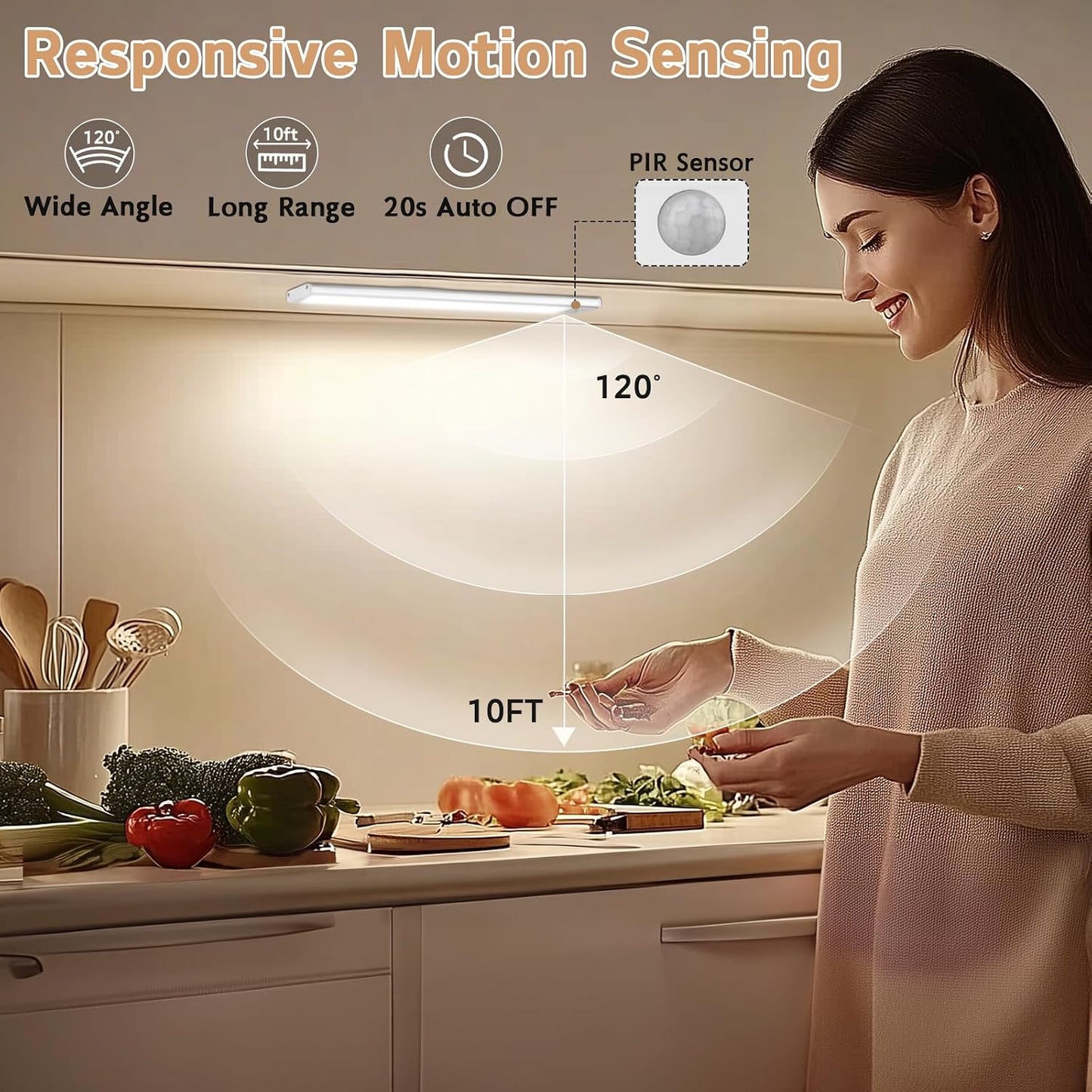 12inch Under Cabinet Lighting Wireless, 4Pack Motion Sensor Light Indoor | Rechargeable, 3 Color Temps, Dimmable, LED