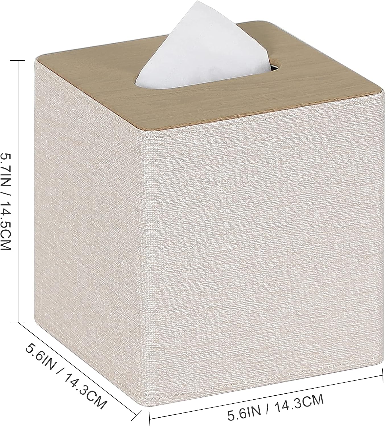 Tissue Box Cover Square PU Leather Facial Tissue Box Holder for Dresser Bathroom Decor / Beige