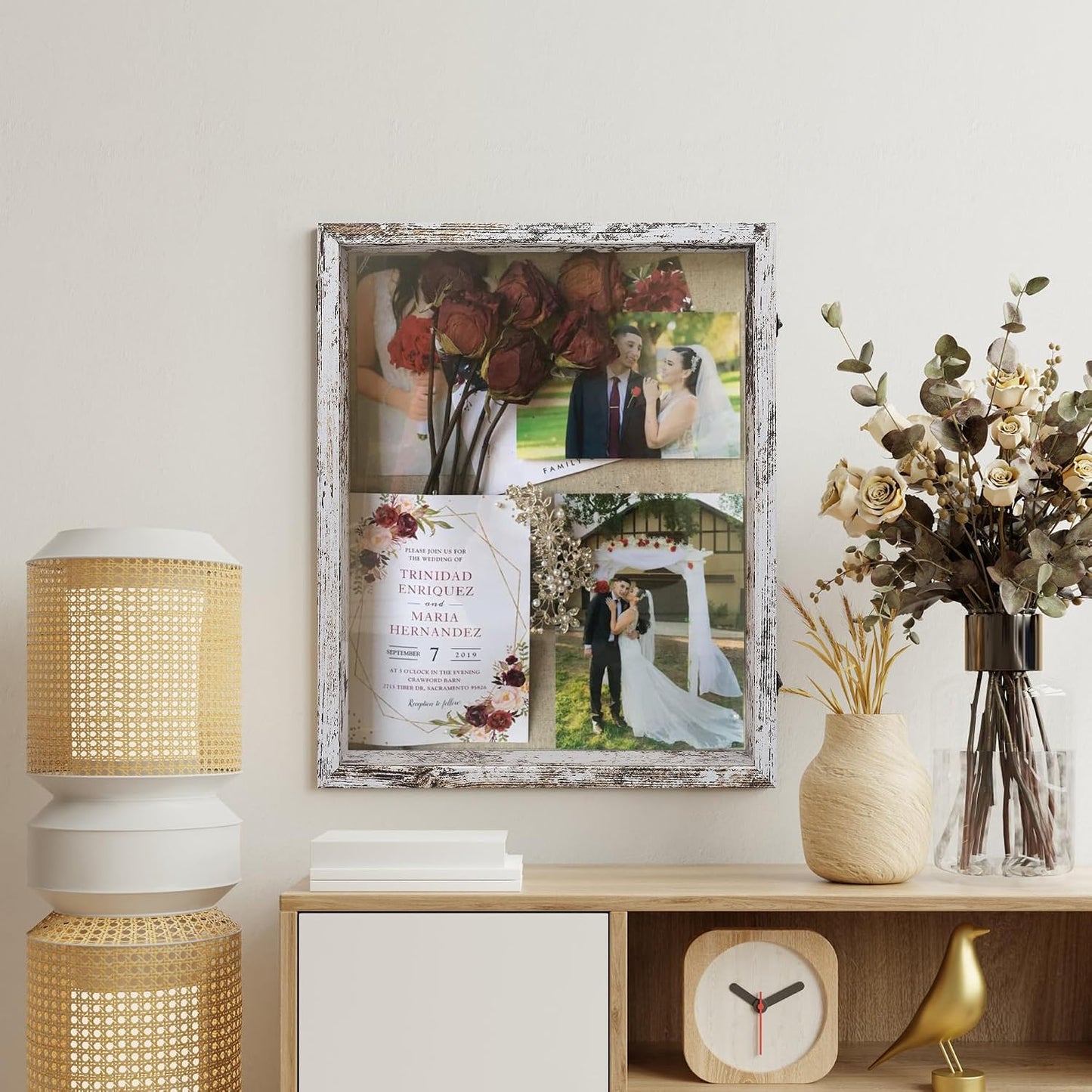 16x20 Wedding Bouquet Shadow Box Display Case,White | Large Shadow Box Display Case with Glass Window,Metal Lock