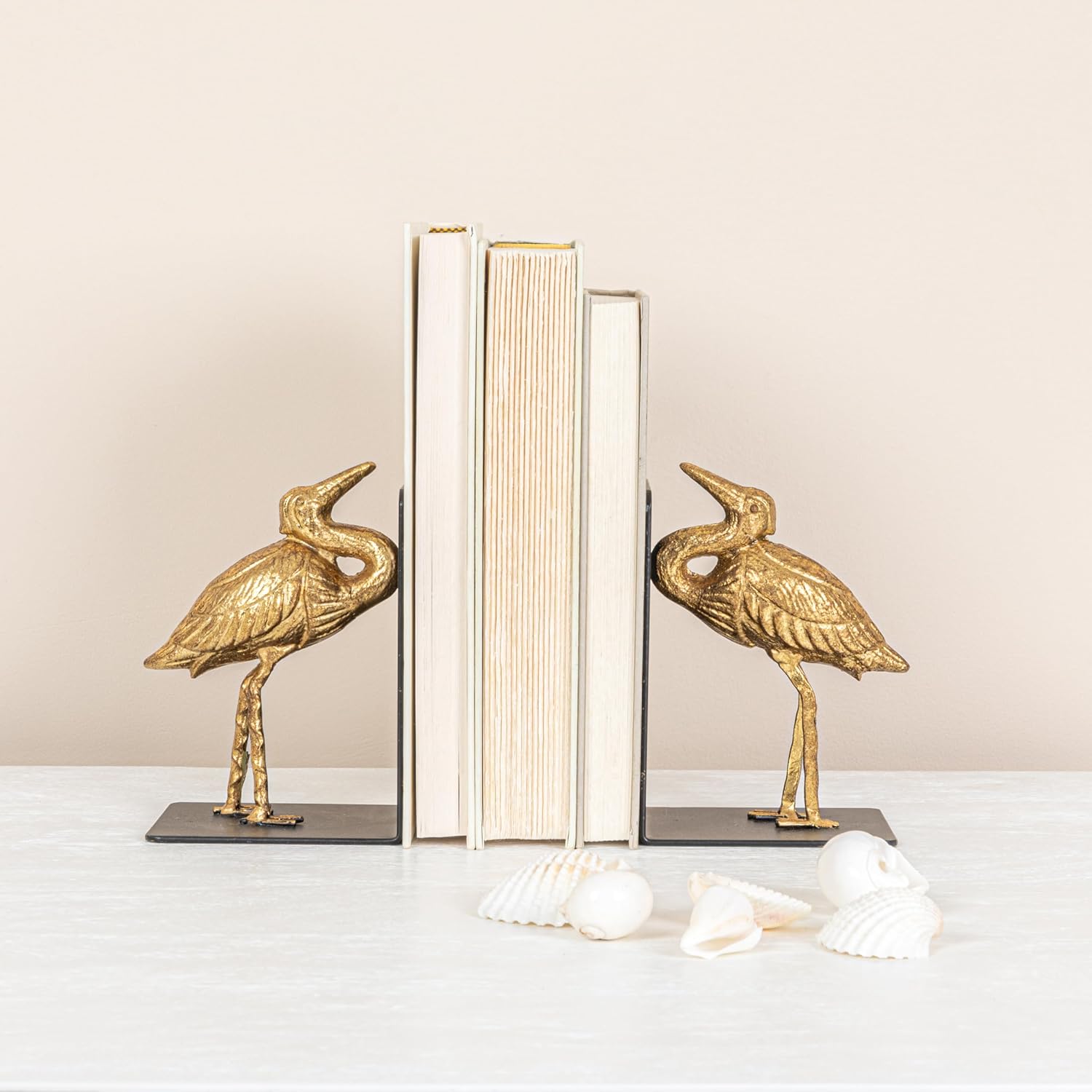 Decorative Cast Iron Bird Bookends / Gold / Set of 2