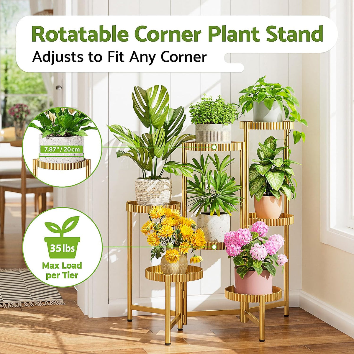 7 Tier Large Tiered Plant Stand Indoor, 7.9 Inch Wide Tall Corner Metal Plant Stands Outdoor for Multiple Plants