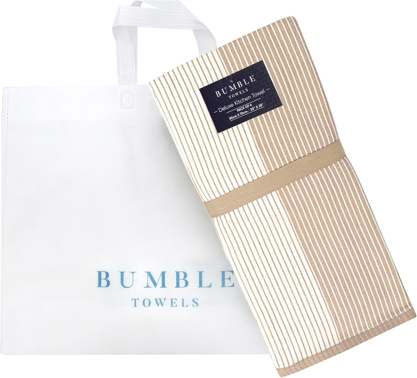 Premium Kitchen Towels 6 Pack 100% Cotton, 20"x28" Dish Towels - Tan | Large Flat & Terry Kitchen Linen Set with