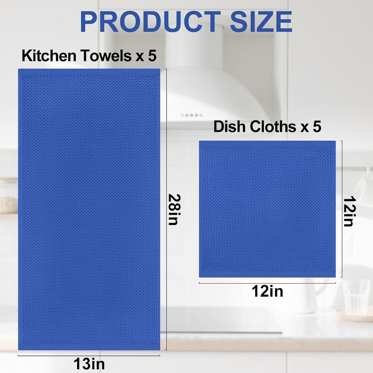 Homaxy 10 Pack 100% Cotton Kitchen Towels and Dishcloths Set, Blueberry | 12 x 12 Inches and 13 x 28 Inches Kitchen